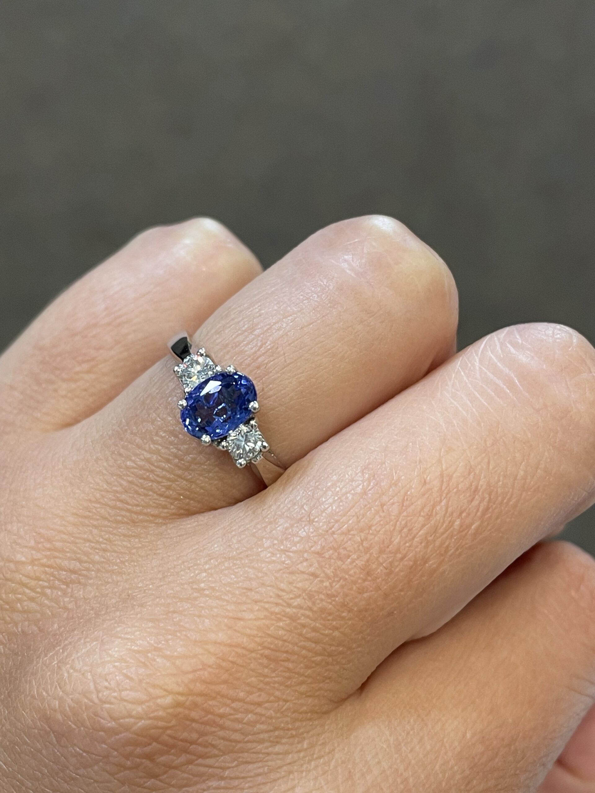 14k White Gold Genuine .95 Cttw Tanzanite & Diamond 3 Stone Ring - Image 6