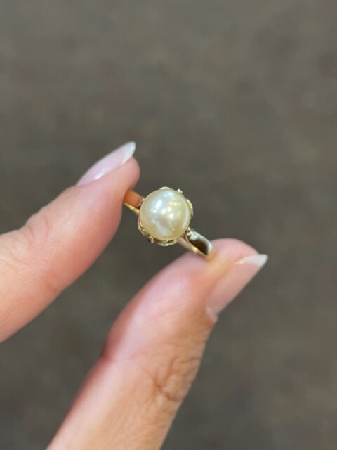 Vintage 14k Yellow Gold 7.5 MM Cultured Pearl Ring