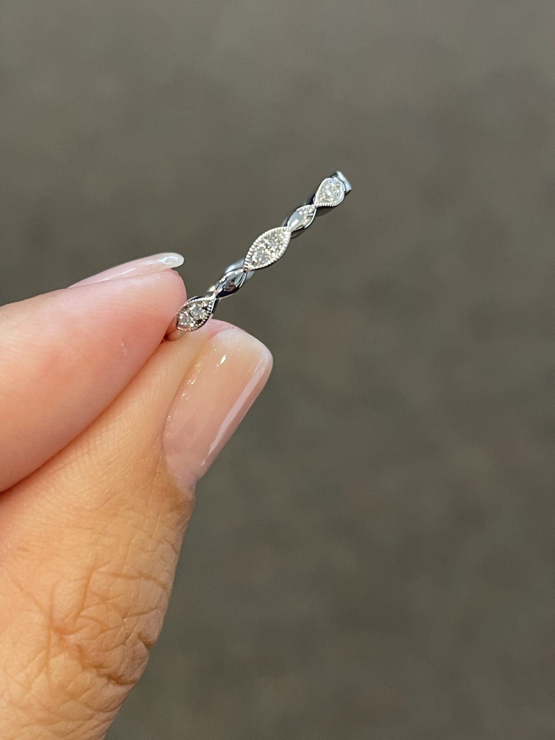 14k White Gold .14 Cttw Genuine Round Brilliant Cut Diamond Marquise Motif Band - Image 2