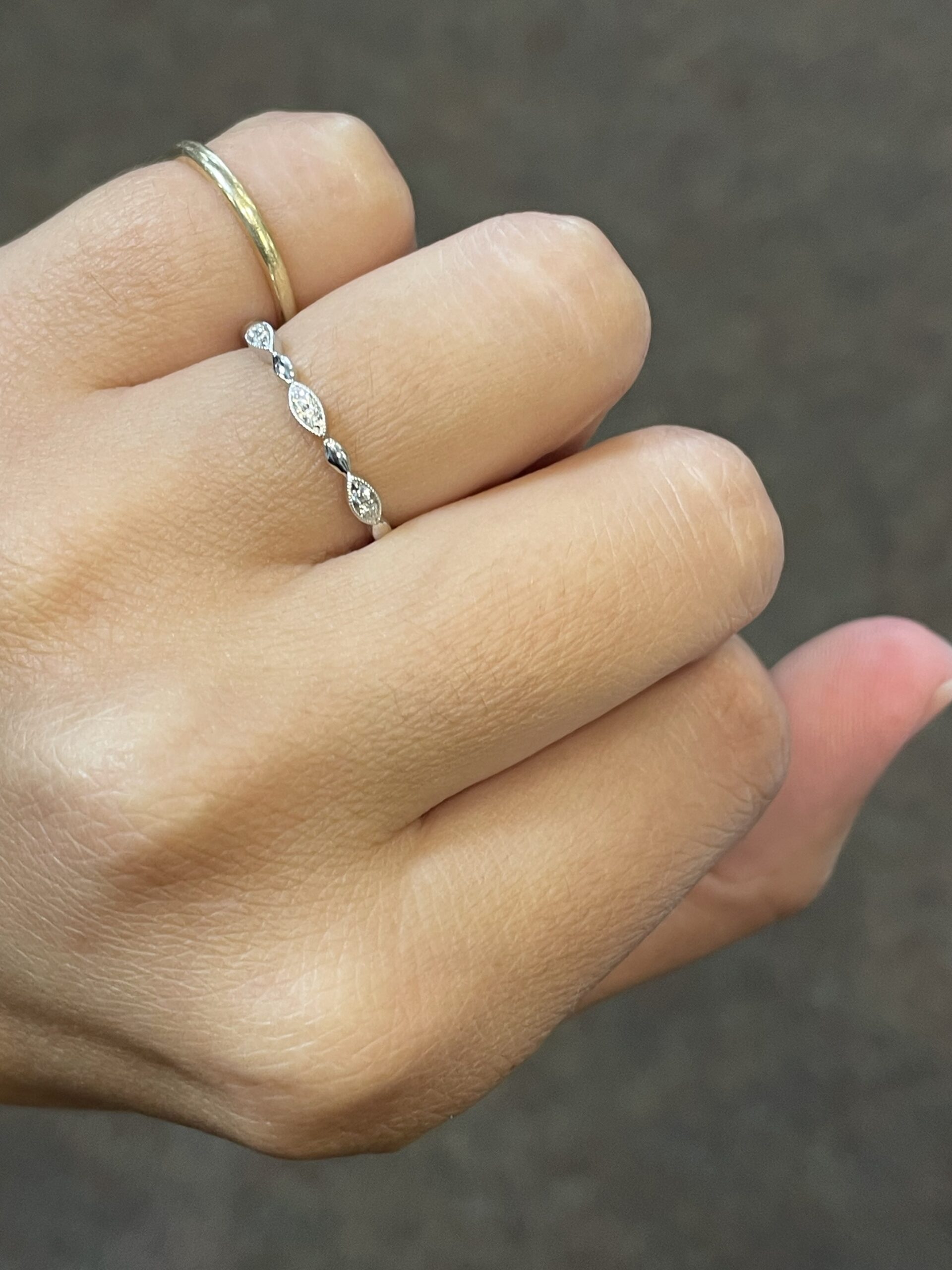 14k White Gold .14 Cttw Genuine Round Brilliant Cut Diamond Marquise Motif Band - Image 4