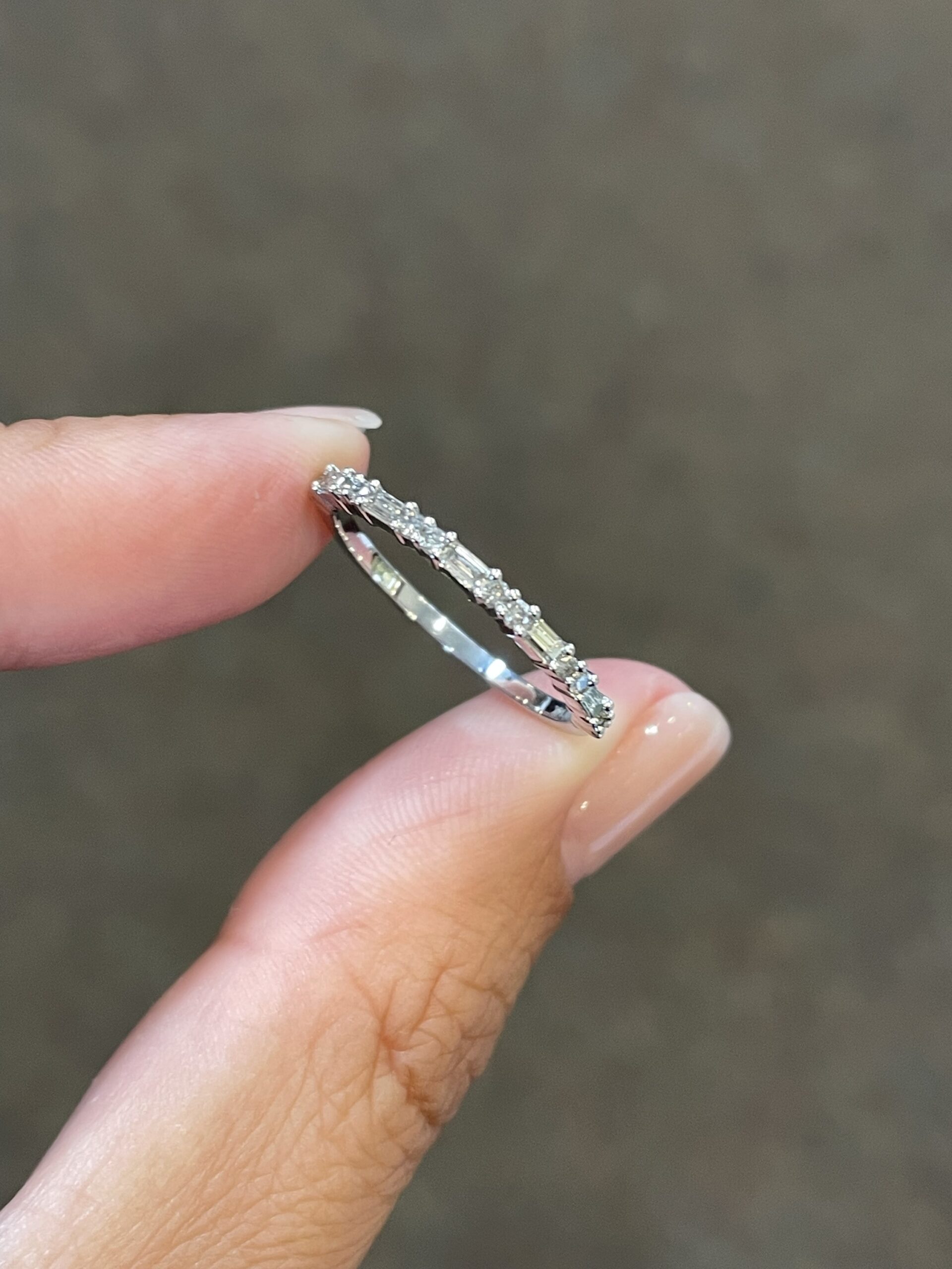 14k White Gold Delicate .24 Cttw Genuine Diamond Baguette & Round Brilliant Cut Diamond Baguette Band - Image 6