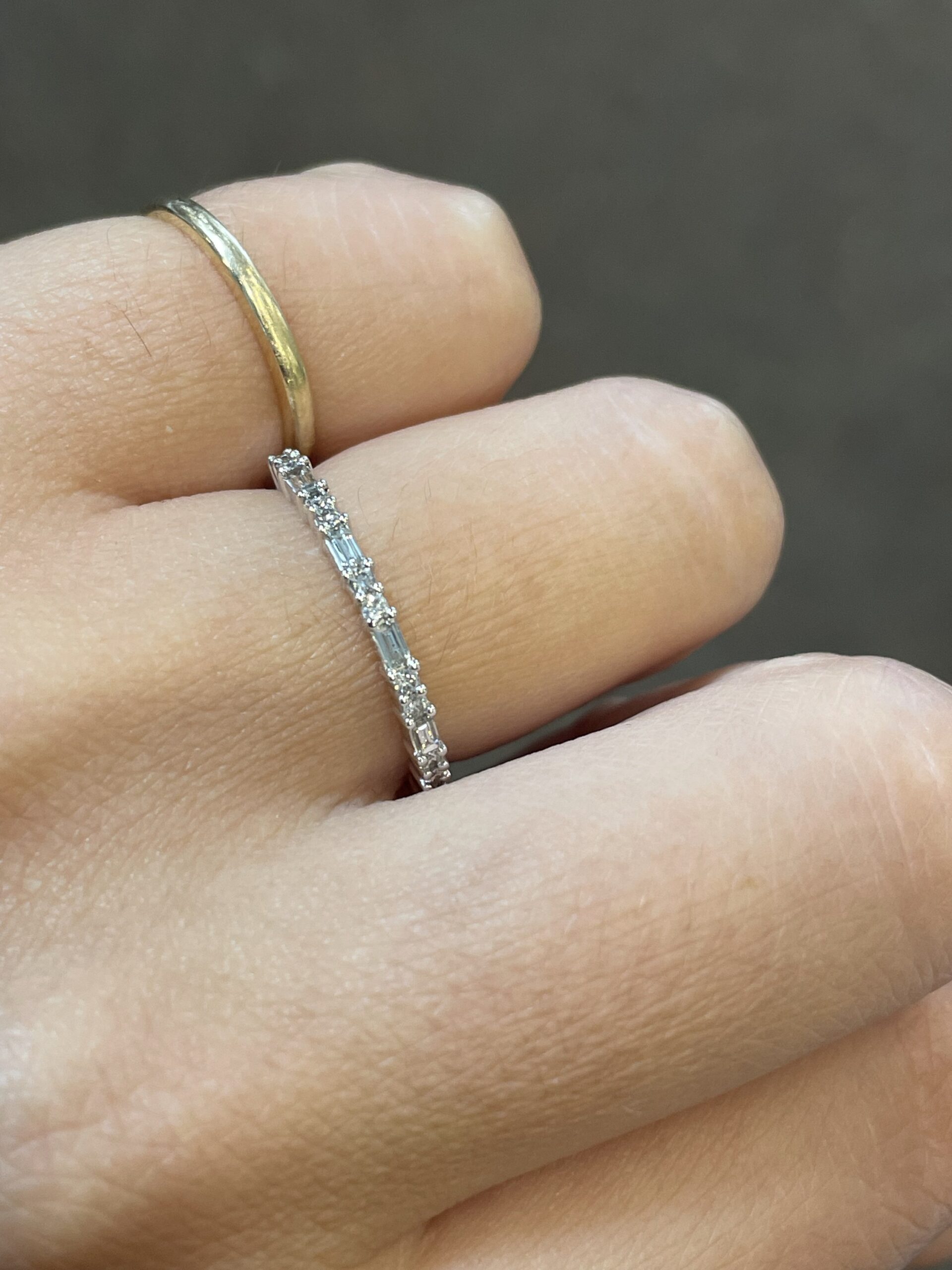 14k White Gold Delicate .24 Cttw Genuine Diamond Baguette & Round Brilliant Cut Diamond Baguette Band - Image 9