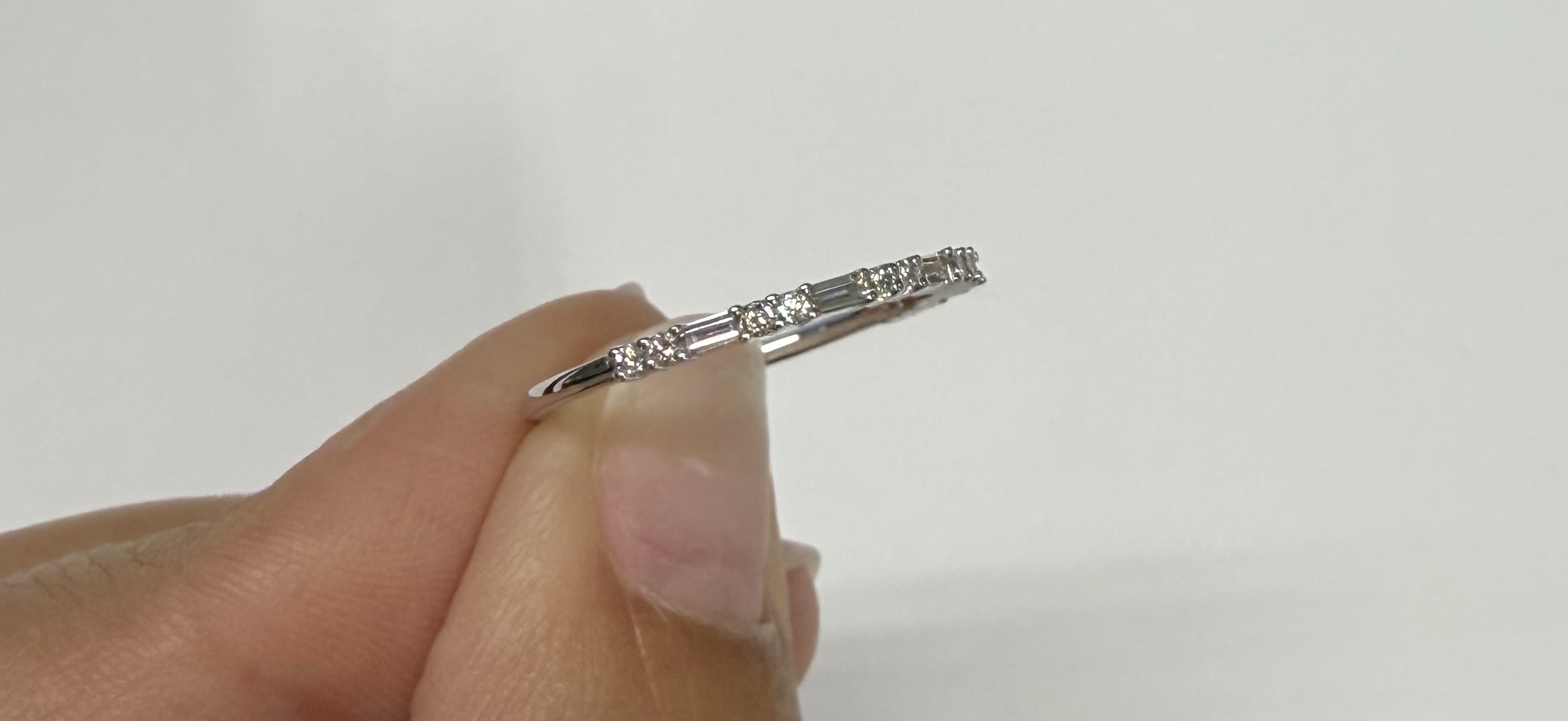 14k White Gold Delicate .24 Cttw Genuine Diamond Baguette & Round Brilliant Cut Diamond Baguette Band - Image 3
