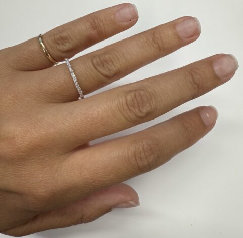 14k White Gold Delicate .24 Cttw Genuine Diamond Baguette & Round Brilliant Cut Diamond Baguette Band