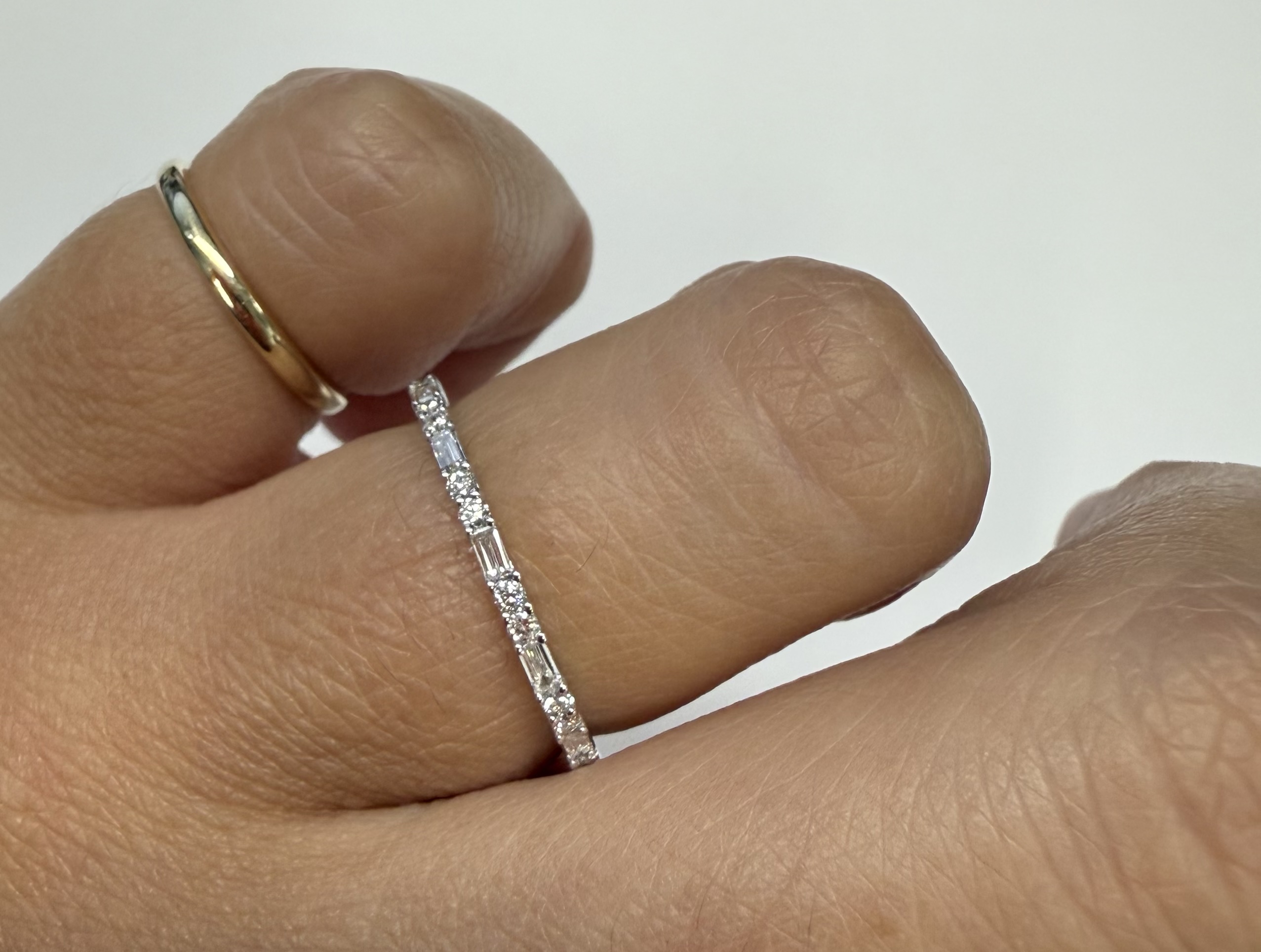 14k White Gold Delicate .24 Cttw Genuine Diamond Baguette & Round Brilliant Cut Diamond Baguette Band - Image 4