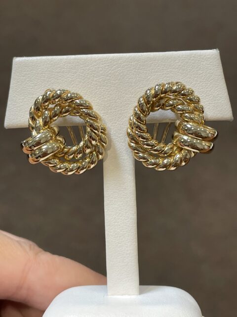 Vintage 18K Yellow Gold Rope Style Knot Motif Stud Earrings
