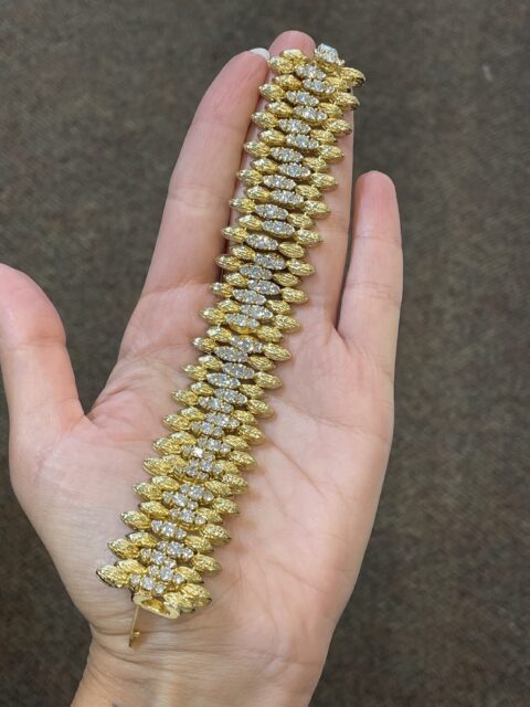 Antique 18k Yellow Gold 10 Carat Genuine Round Brilliant Cut Diamond Bracelet