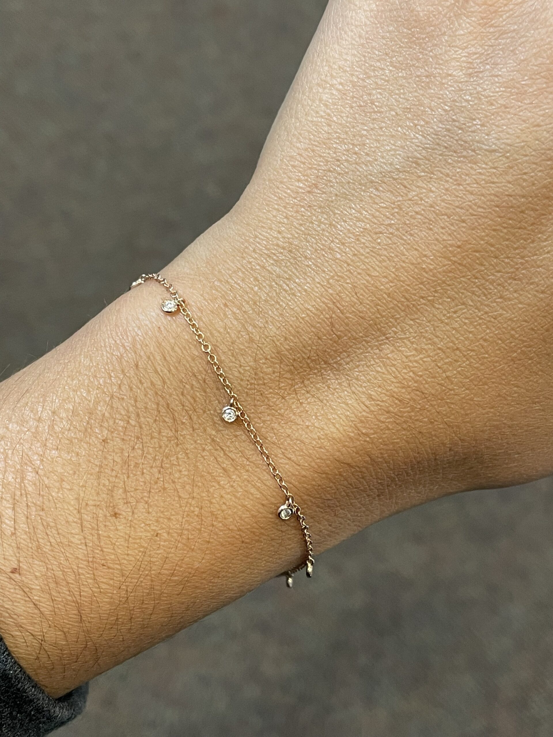 14k Rose Gold Genuine Bezel Set Diamond Dangle Bracelet - Image 2