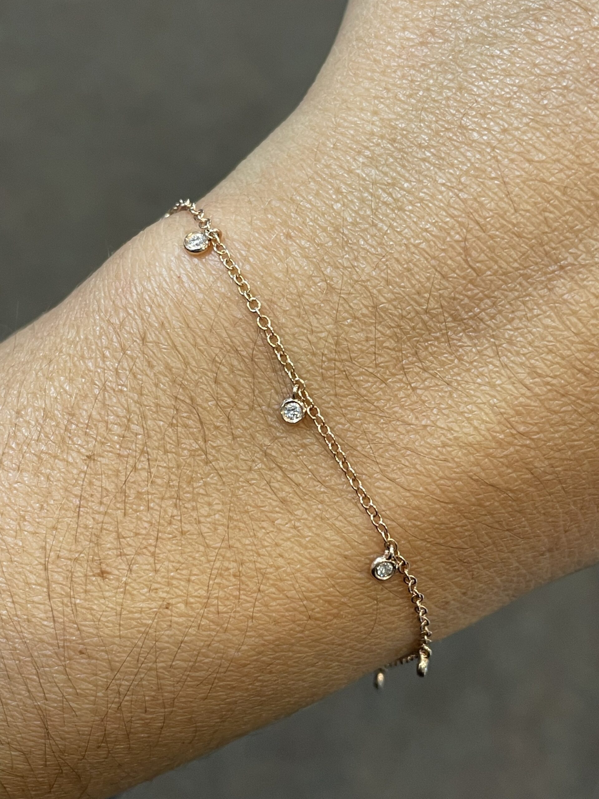 14k Rose Gold Genuine Bezel Set Diamond Dangle Bracelet - Image 4