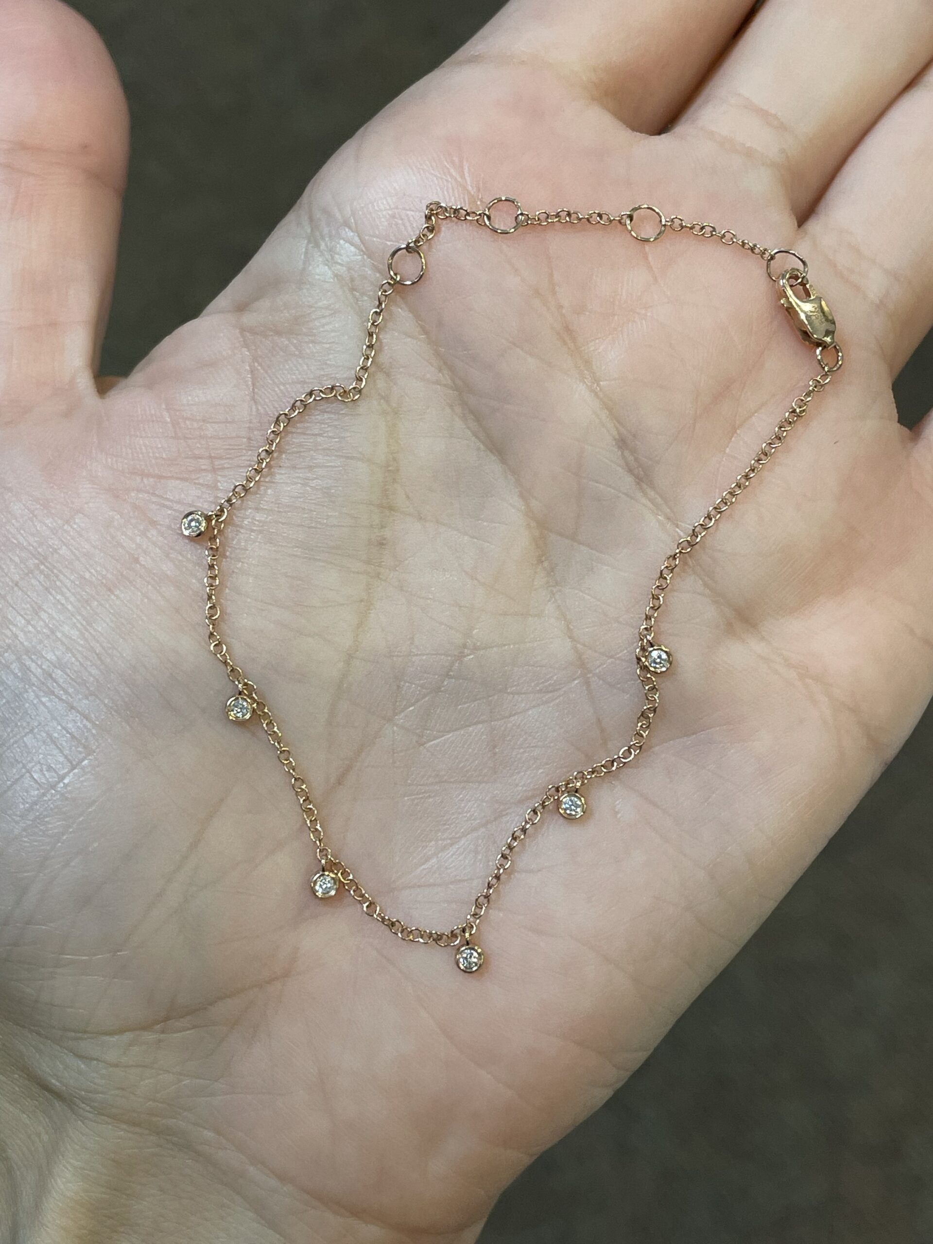 14k Rose Gold Genuine Bezel Set Diamond Dangle Bracelet - Image 5