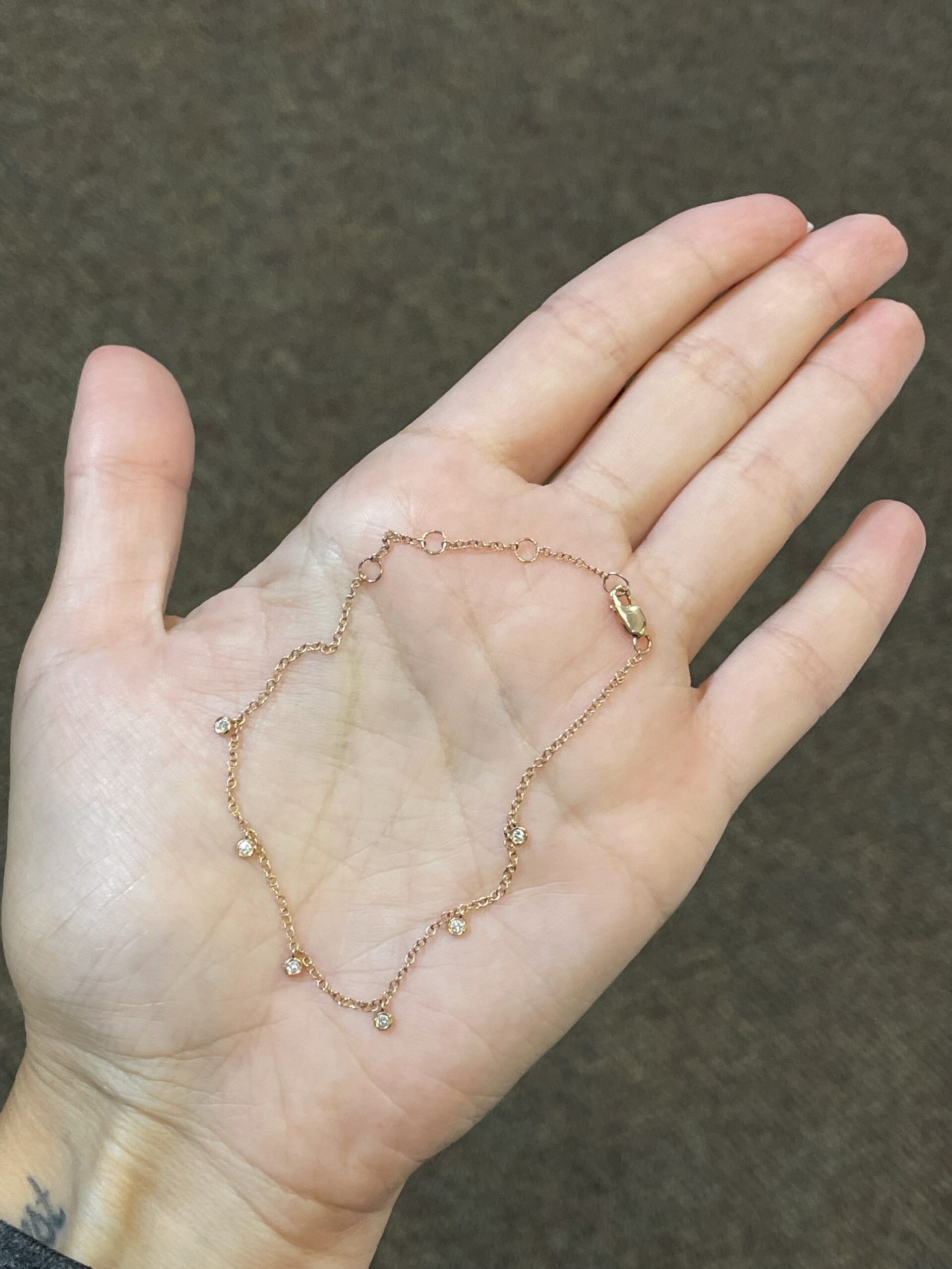 14k Rose Gold Genuine Bezel Set Diamond Dangle Bracelet - Image 7