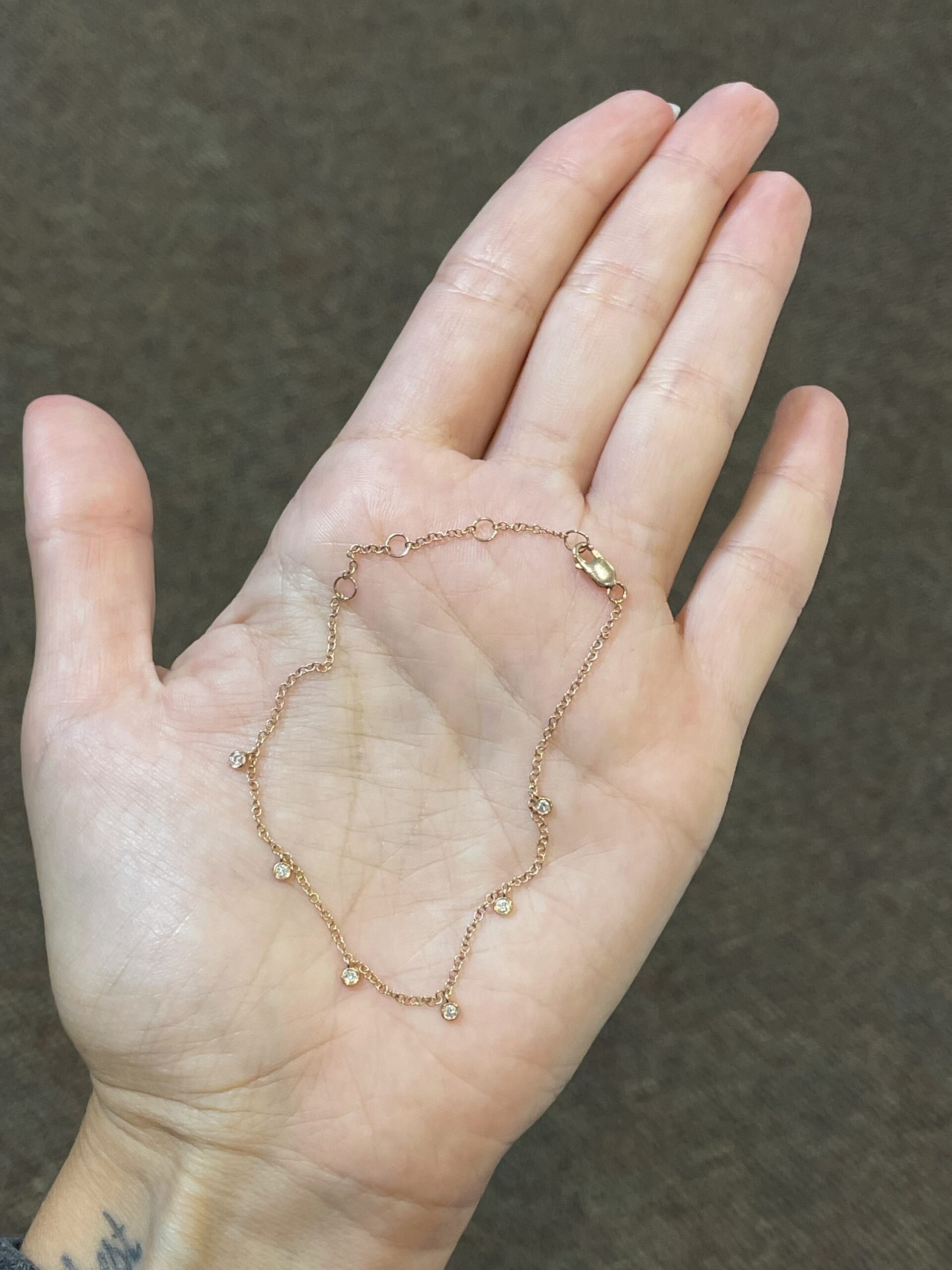 14k Rose Gold Genuine Bezel Set Diamond Dangle Bracelet - Image 9