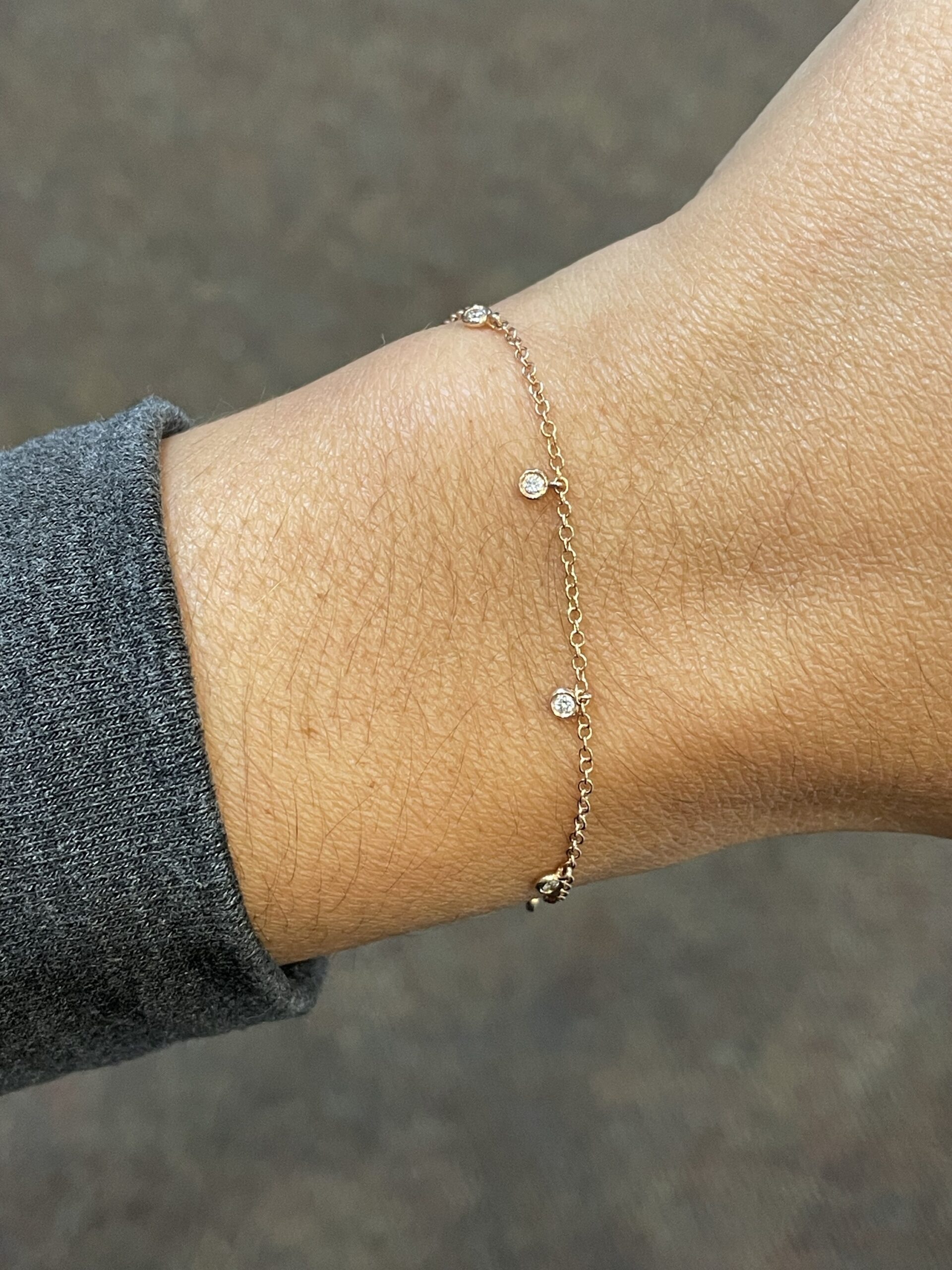 14k Rose Gold Genuine Bezel Set Diamond Dangle Bracelet - Image 3