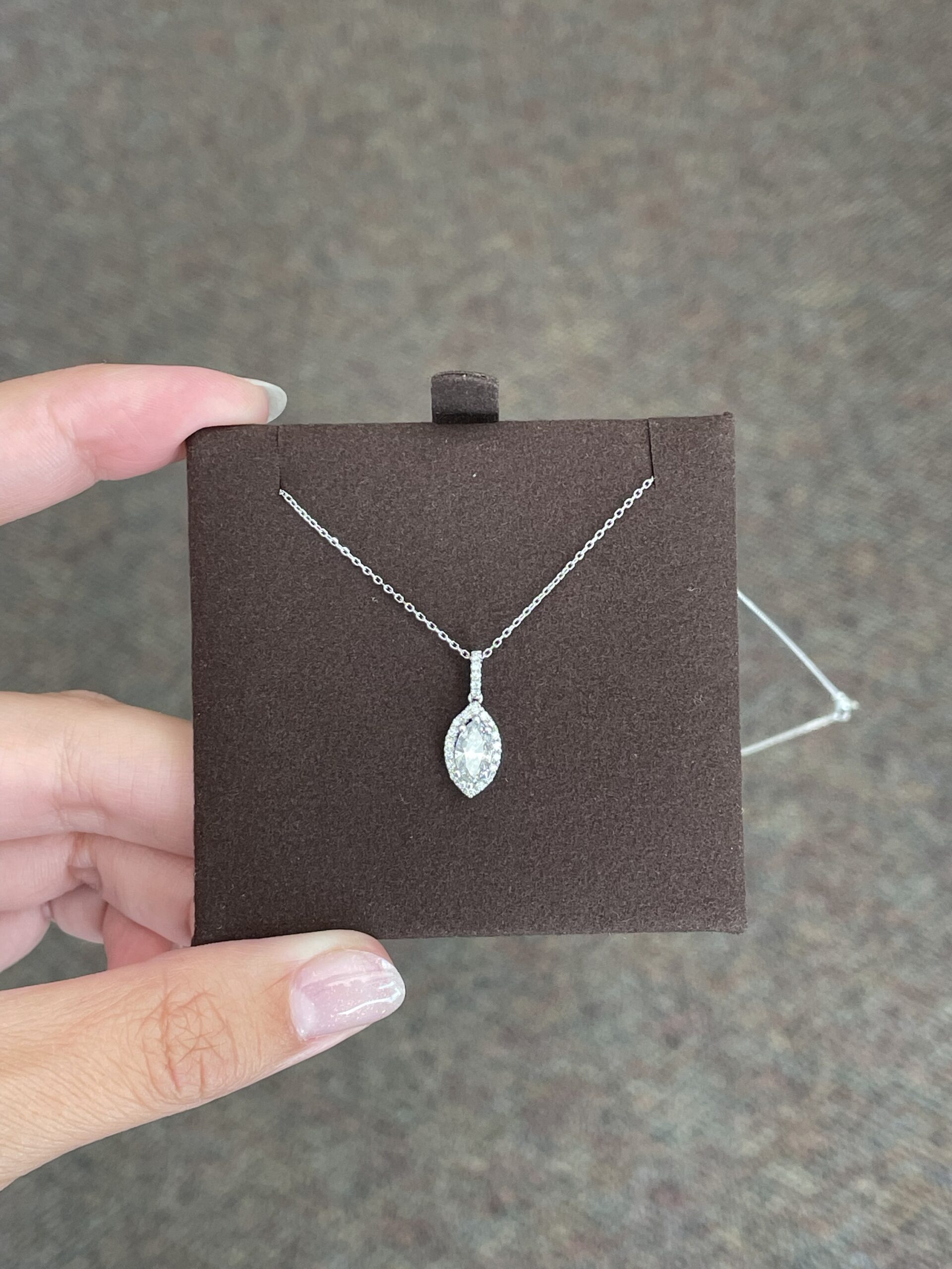 14k White Gold .63 Cttw Genuine Marquise Shaped Diamond Halo Pendant - Image 4