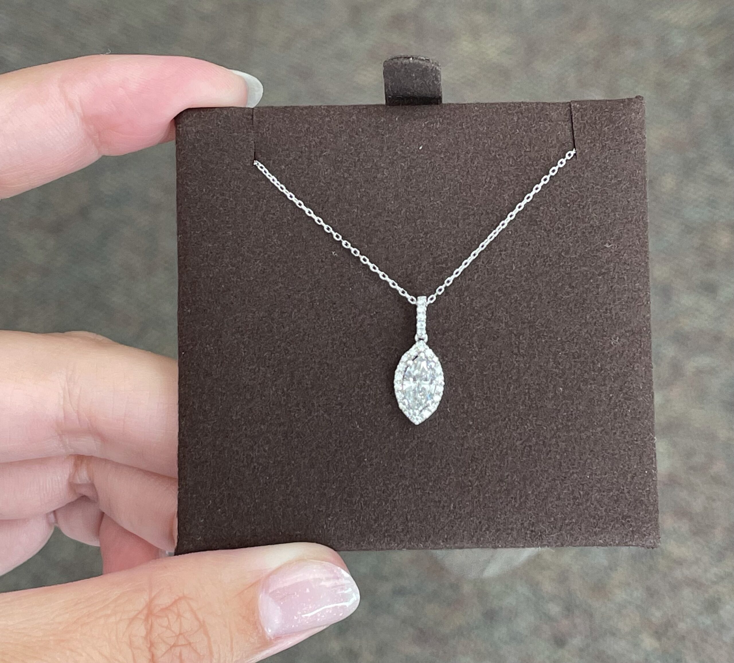 14k White Gold .63 Cttw Genuine Marquise Shaped Diamond Halo Pendant - Image 3