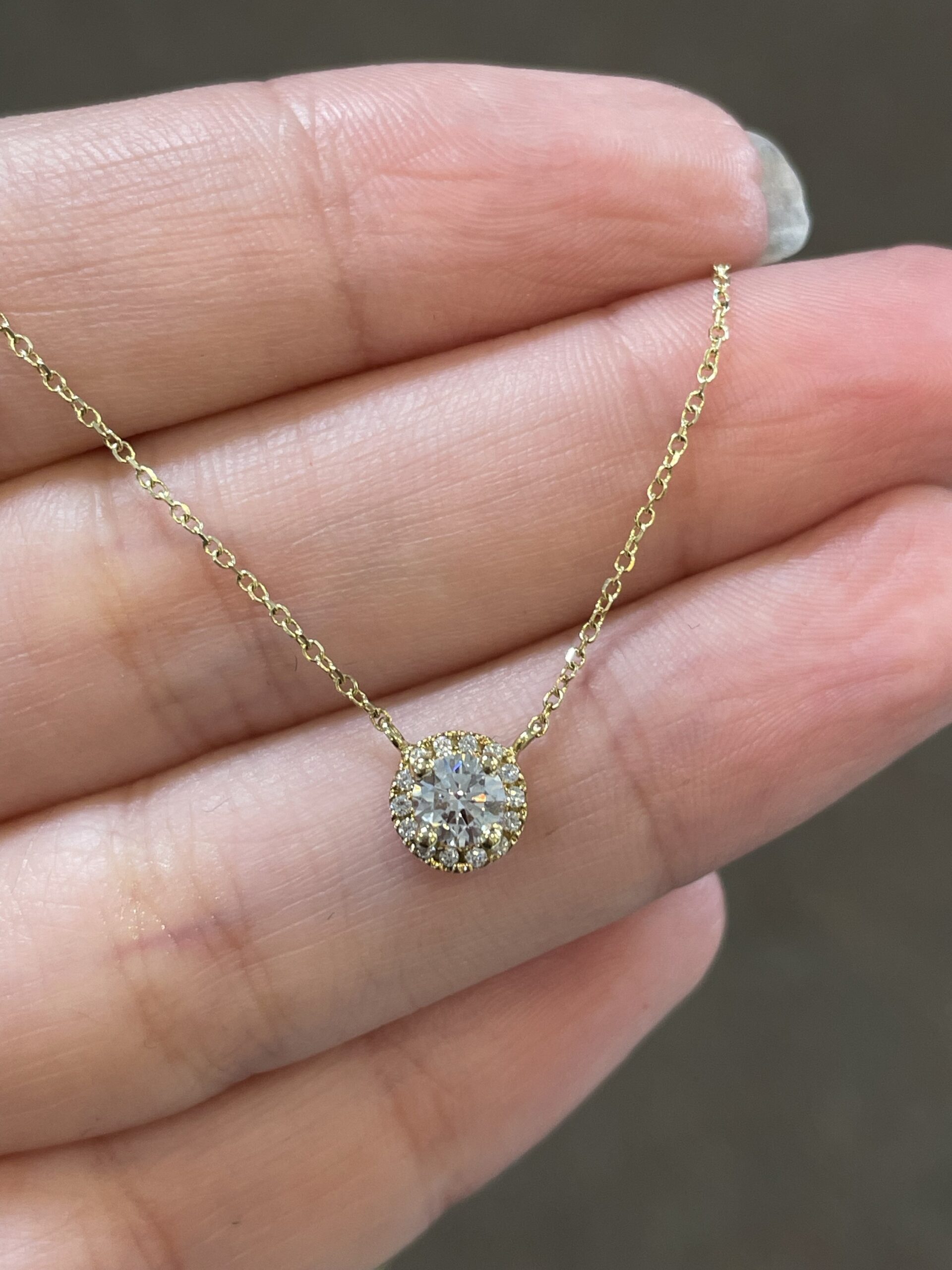 14k Yellow Gold Genuine .35 Cttw Round Brilliant Cut Diamond Halo Pendant - Image 7
