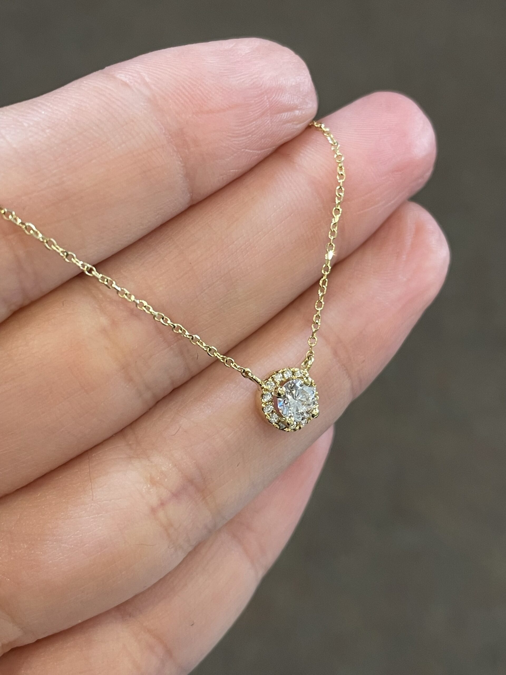 14k Yellow Gold Genuine .35 Cttw Round Brilliant Cut Diamond Halo Pendant - Image 8