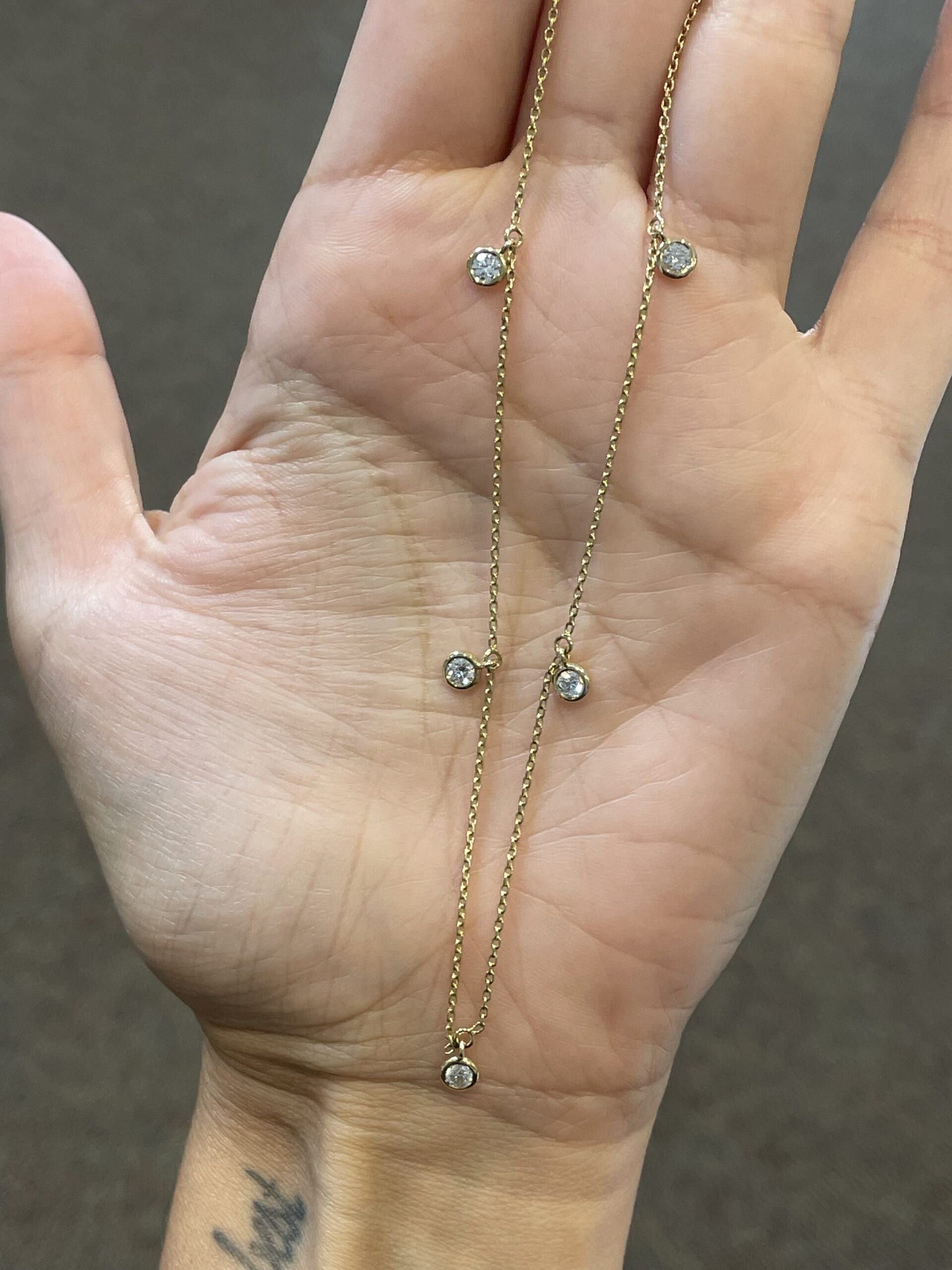 14k Yellow Gold 1/2 Cttw Genuine Round Brilliant Cut Diamond Bezel Set Dangle Necklace - Image 5