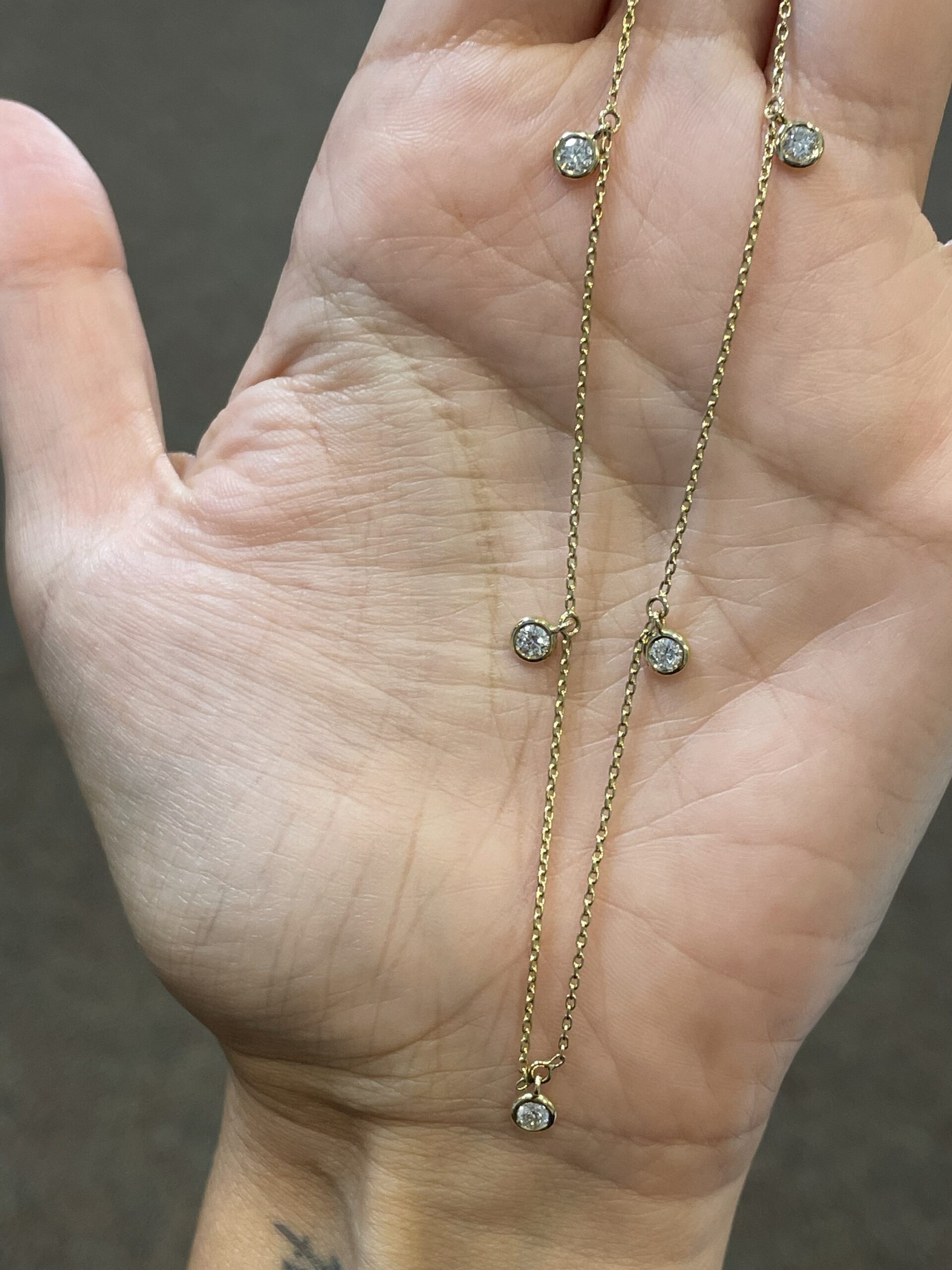 14k Yellow Gold 1/2 Cttw Genuine Round Brilliant Cut Diamond Bezel Set Dangle Necklace - Image 6