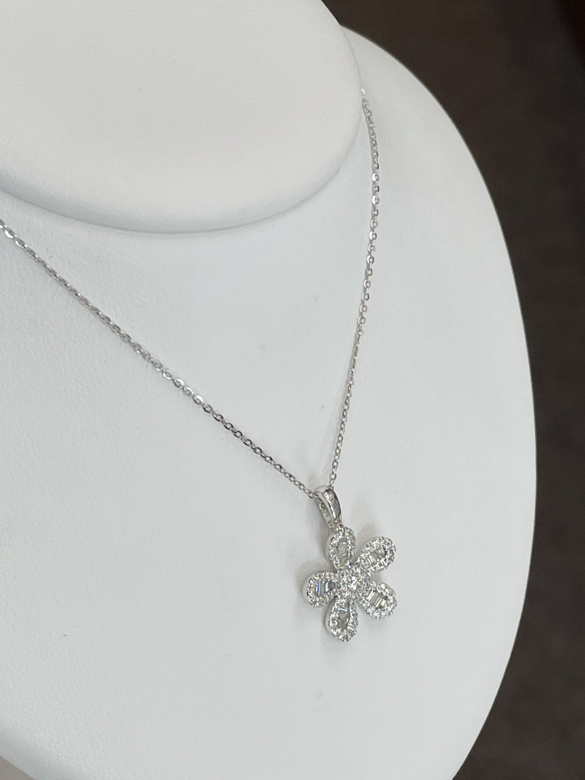 14k White Gold .41 Cttw Genuine Diamond Flower Pendant - Image 16