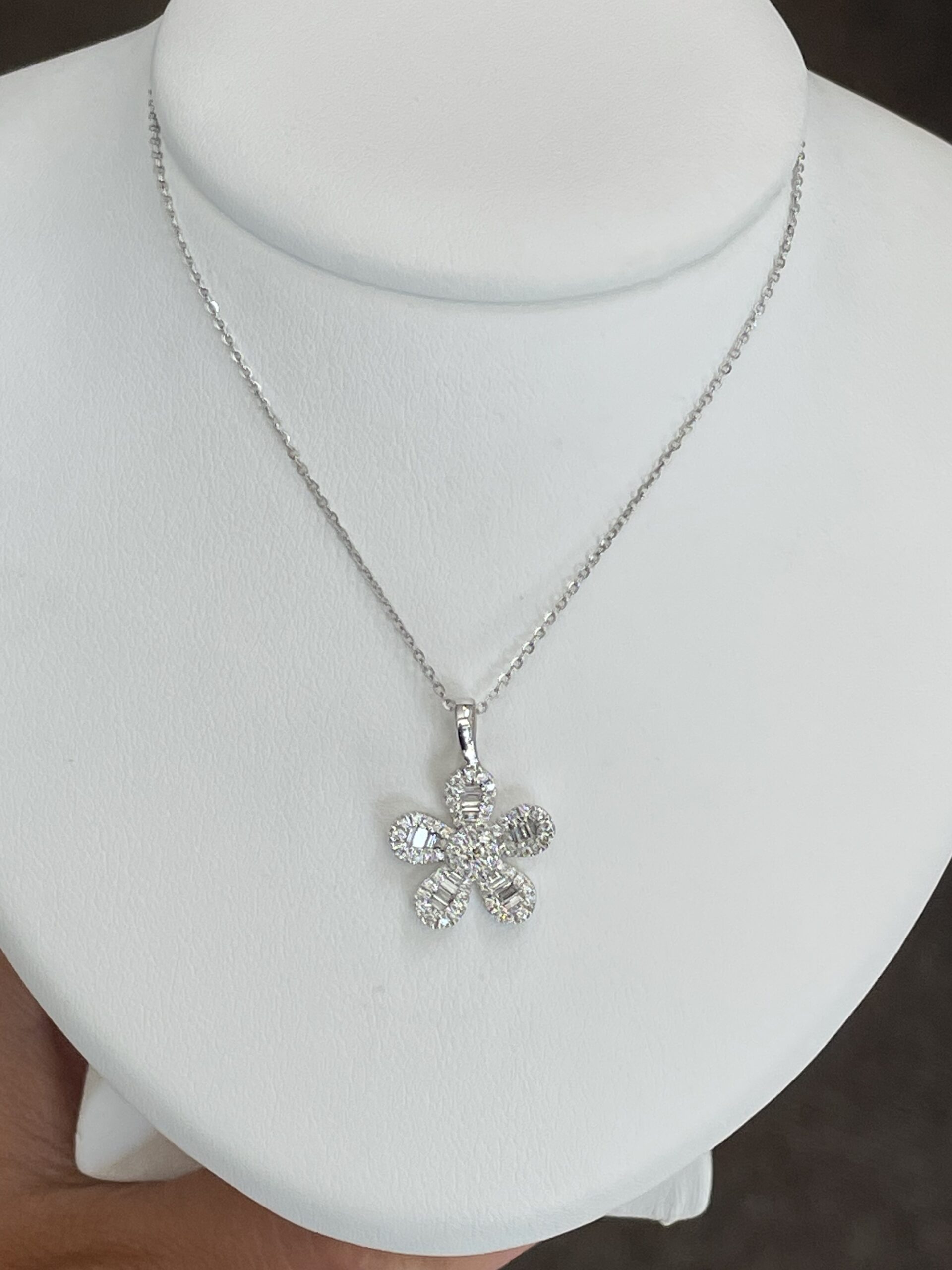 14k White Gold .41 Cttw Genuine Diamond Flower Pendant - Image 15