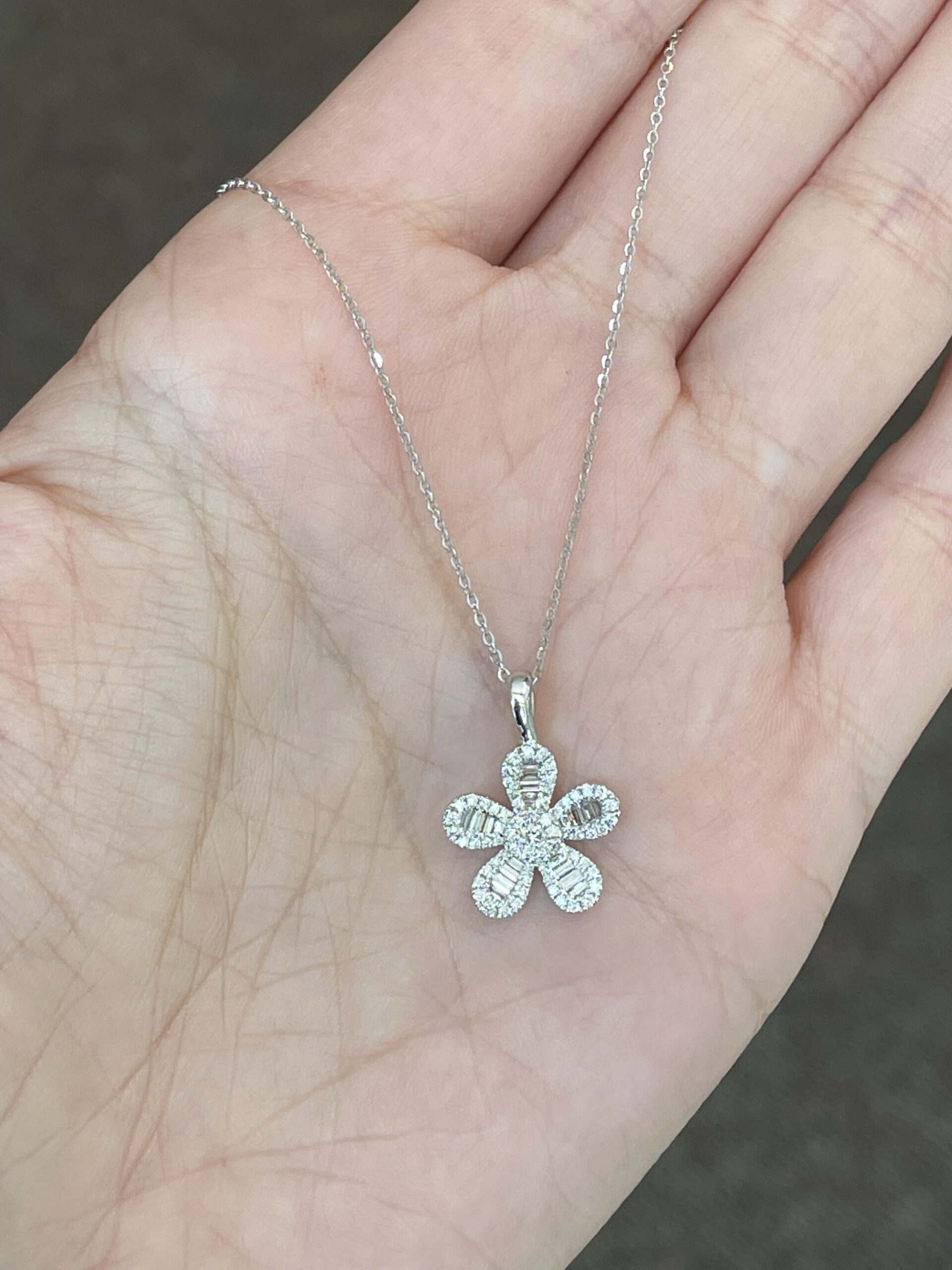 14k White Gold .41 Cttw Genuine Diamond Flower Pendant - Image 12