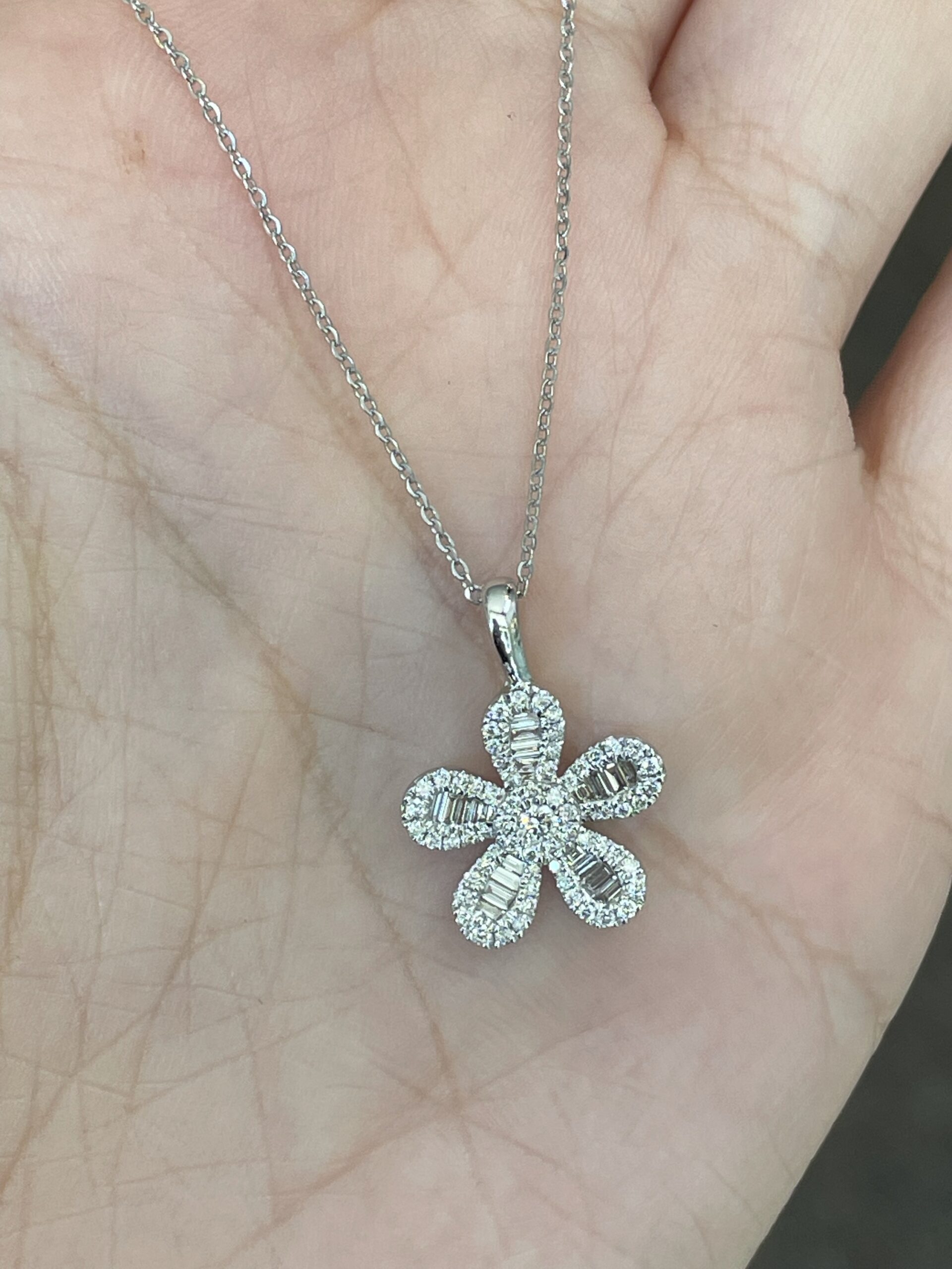 14k White Gold .41 Cttw Genuine Diamond Flower Pendant - Image 13