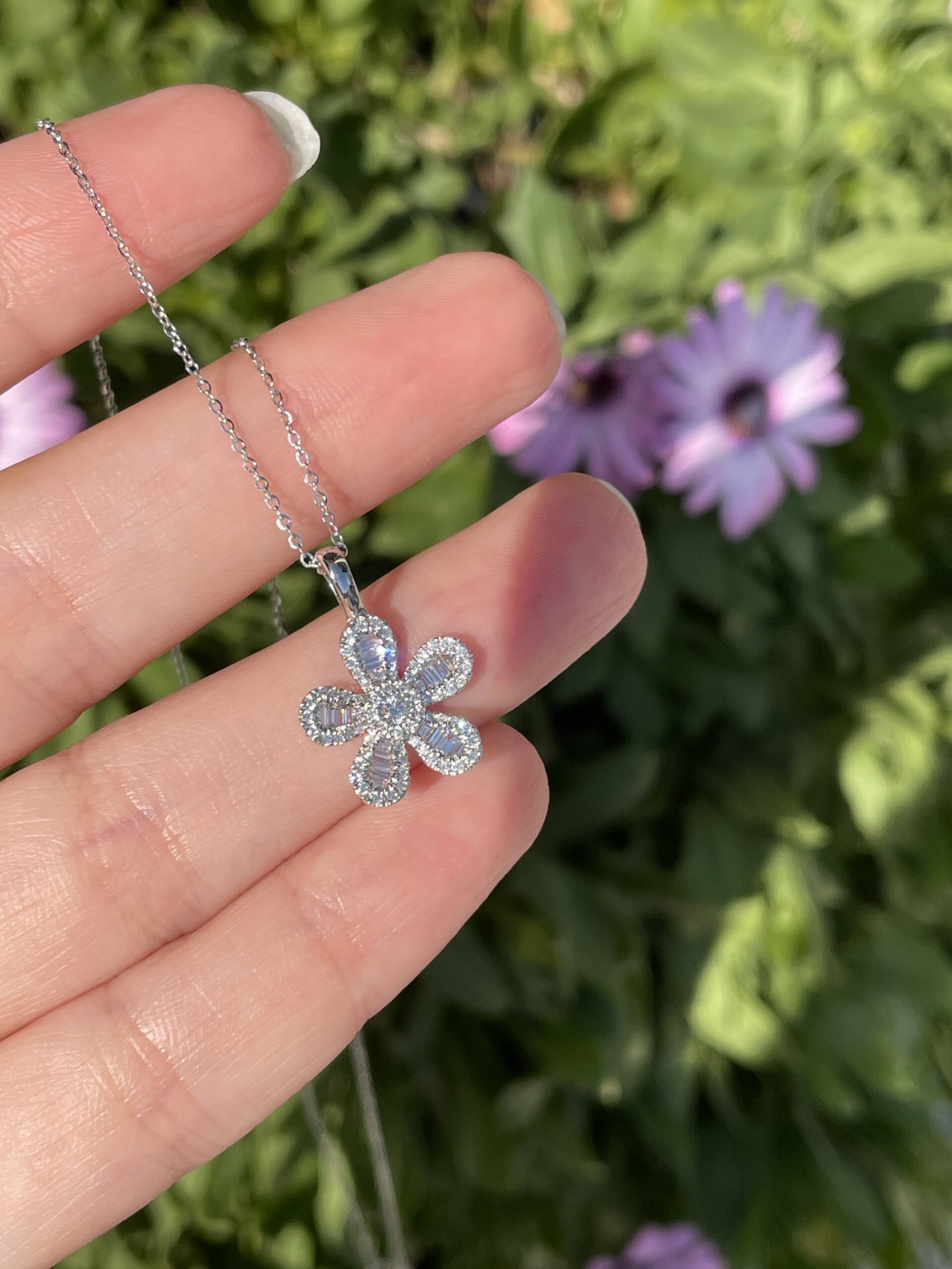 14k White Gold .41 Cttw Genuine Diamond Flower Pendant - Image 8