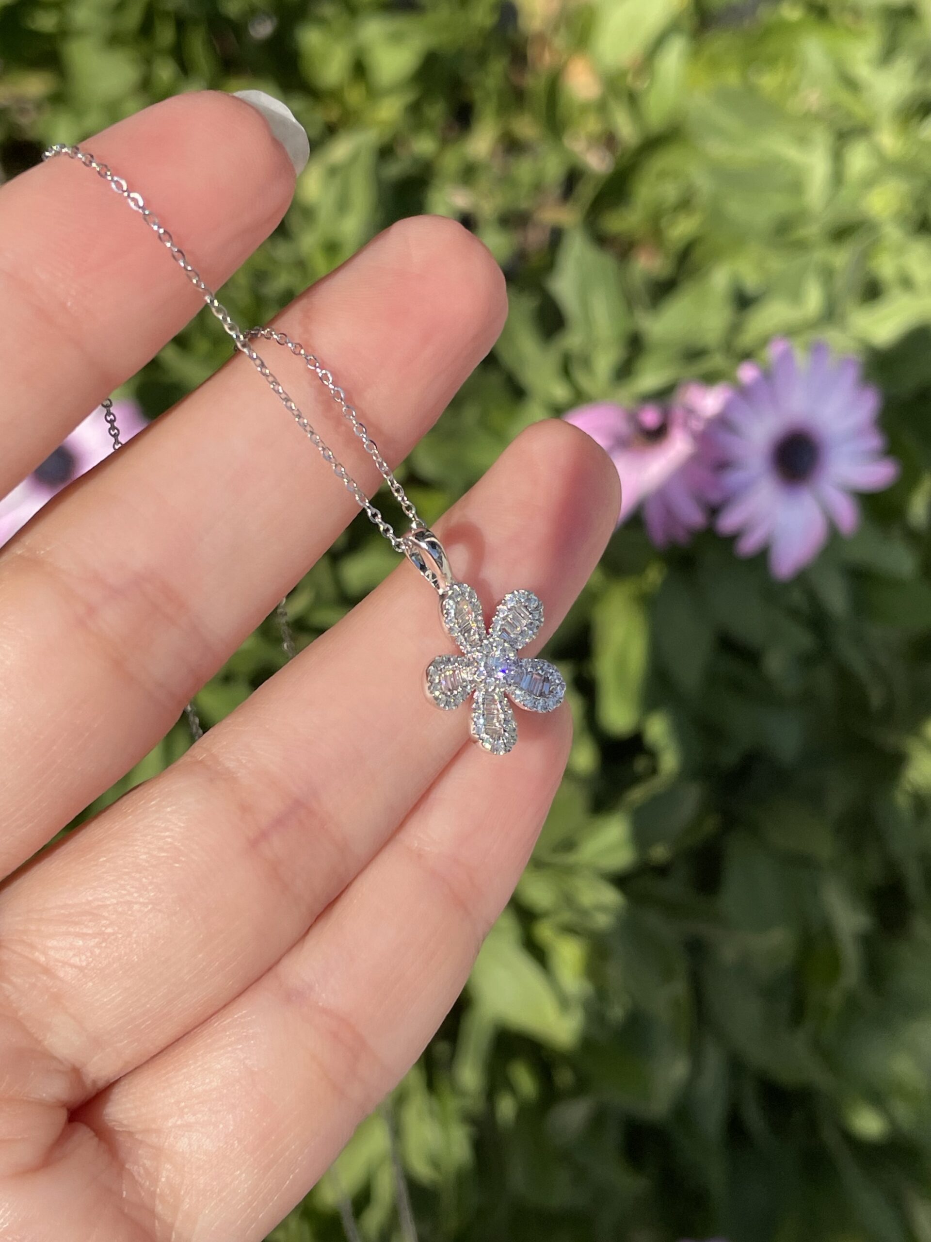 14k White Gold .41 Cttw Genuine Diamond Flower Pendant - Image 7