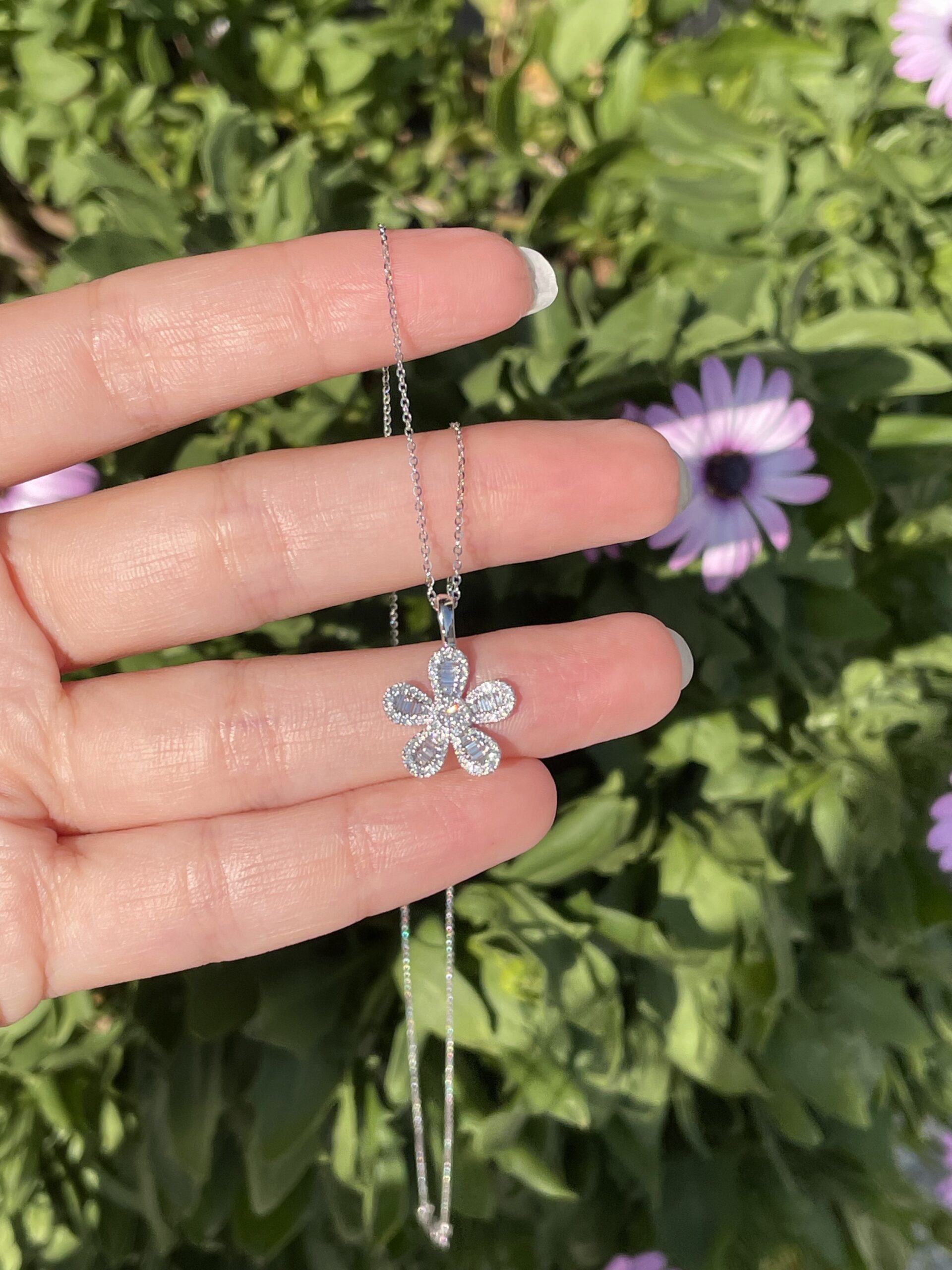 14k White Gold .41 Cttw Genuine Diamond Flower Pendant - Image 6