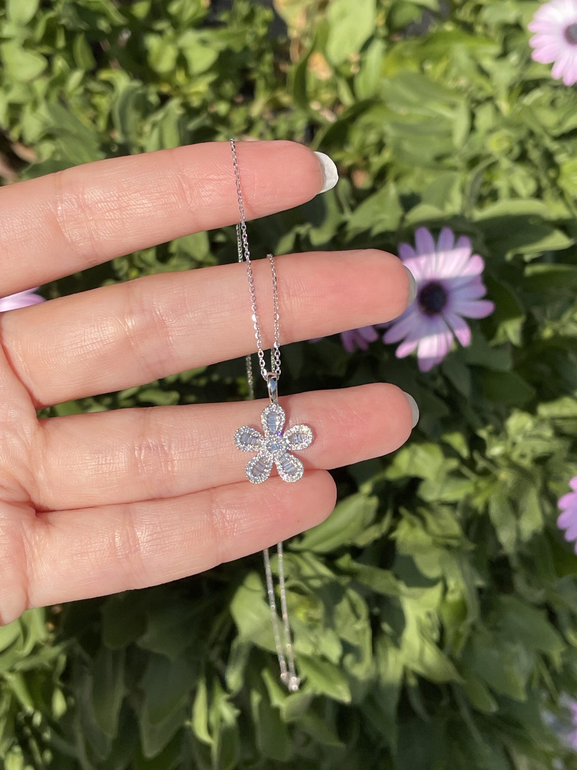 14k White Gold .41 Cttw Genuine Diamond Flower Pendant - Image 5