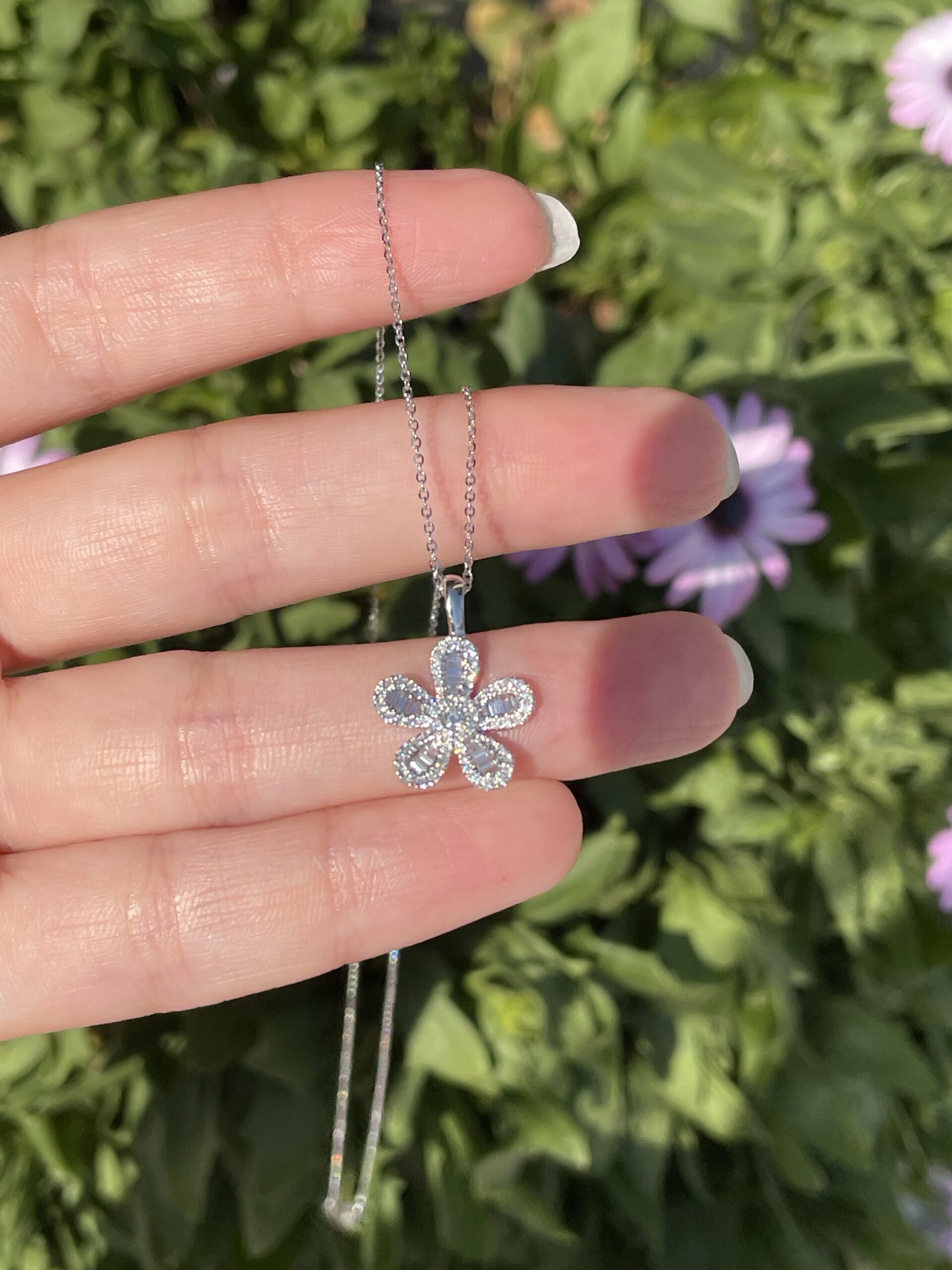 14k White Gold .41 Cttw Genuine Diamond Flower Pendant - Image 3