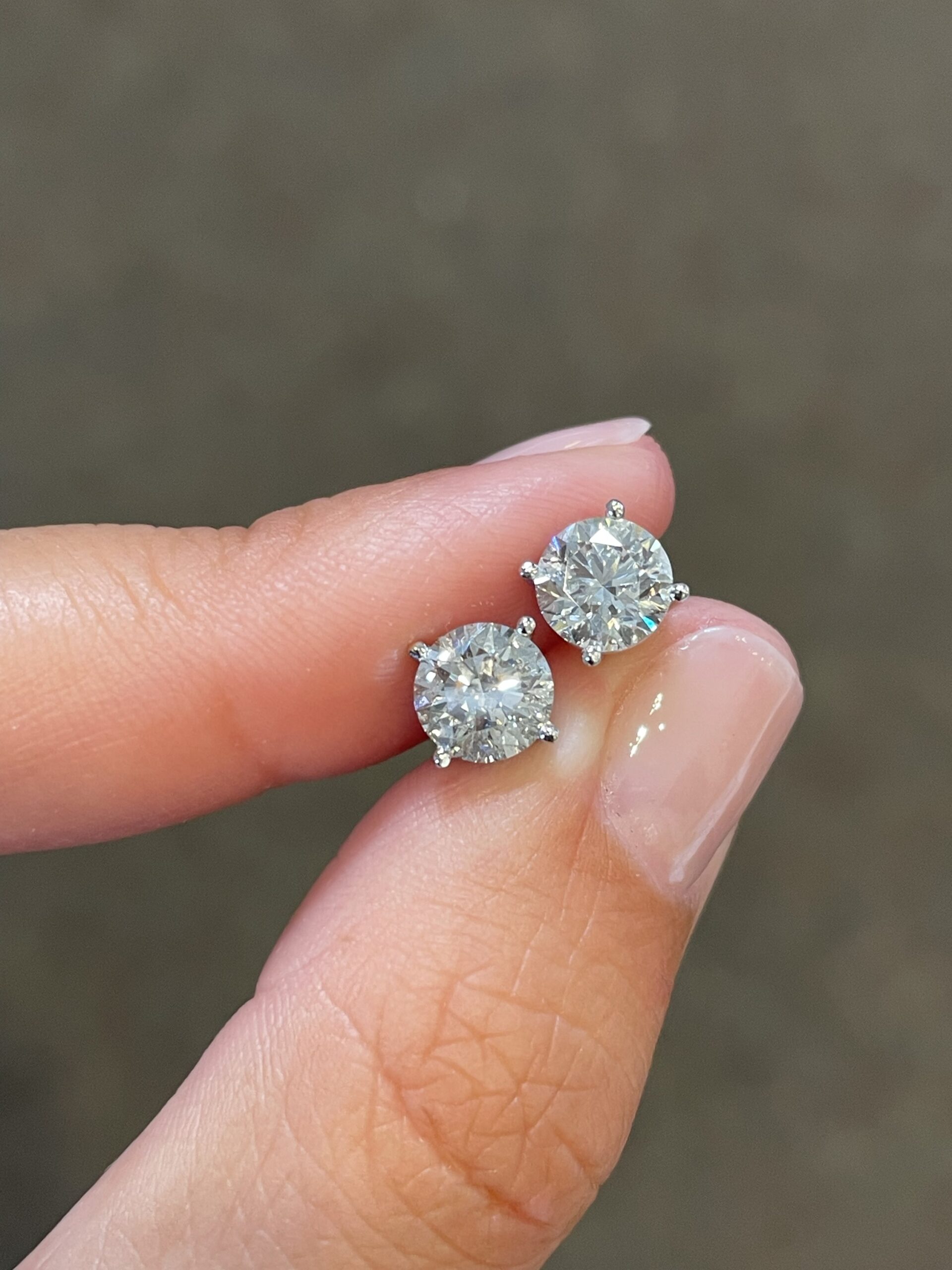 14k White Gold Genuine 2.04 Cttw Round Brilliant Cut Diamond Stud Earrings