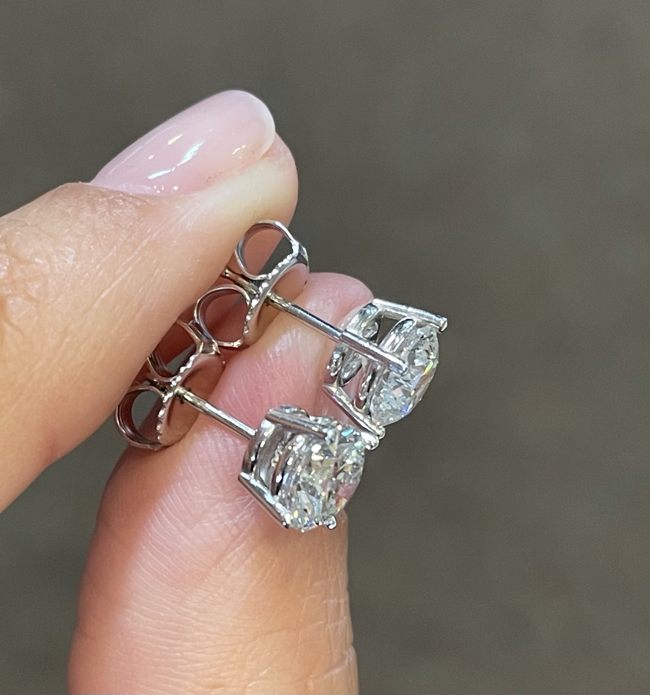 14k White Gold Genuine 2.04 Cttw Round Brilliant Cut Diamond Stud Earrings - Image 6