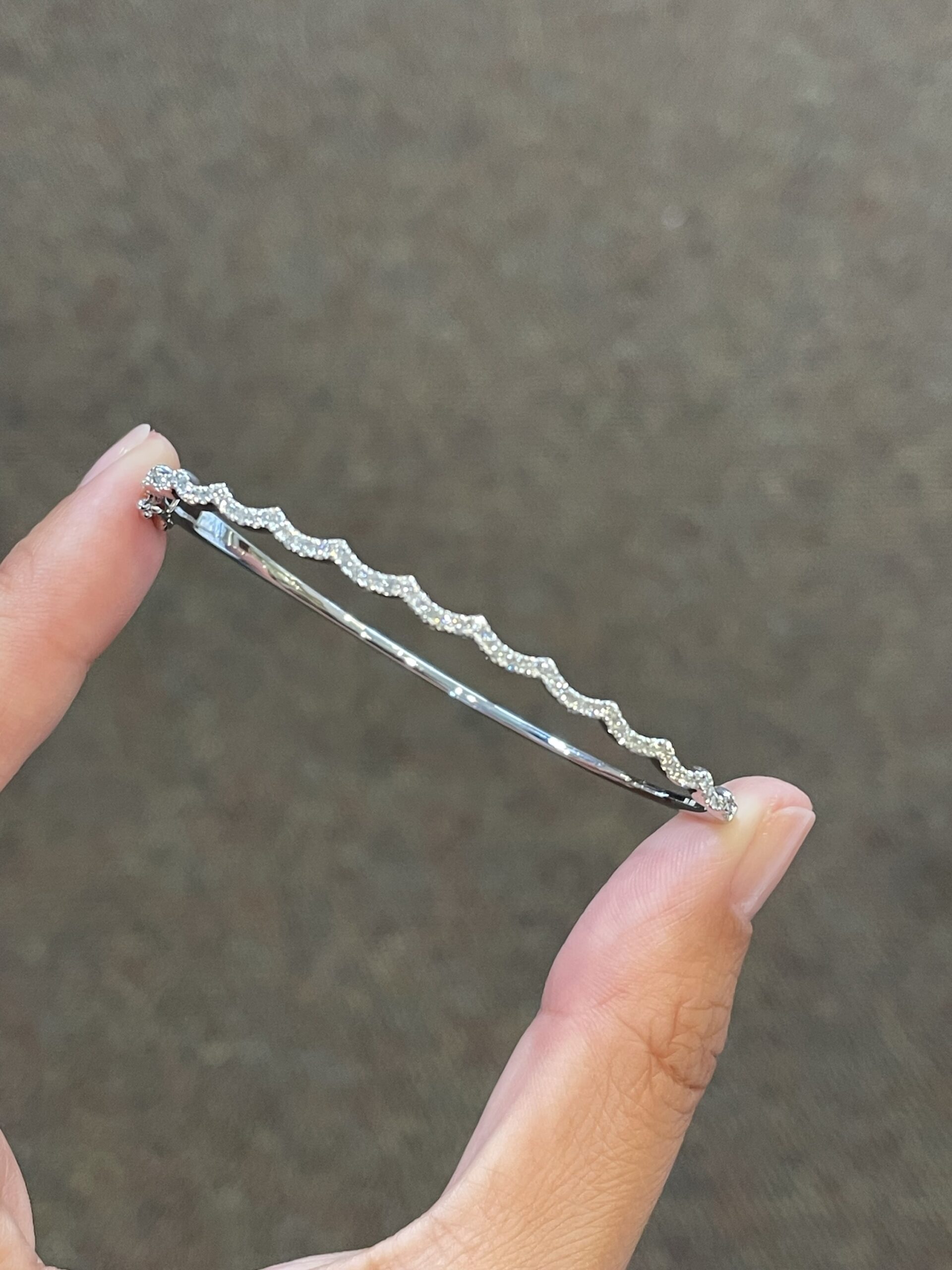 14k White Gold .48 Cttw Genuine Round Brilliant Cut Diamond Wavy Bangle Bracelet - Image 2