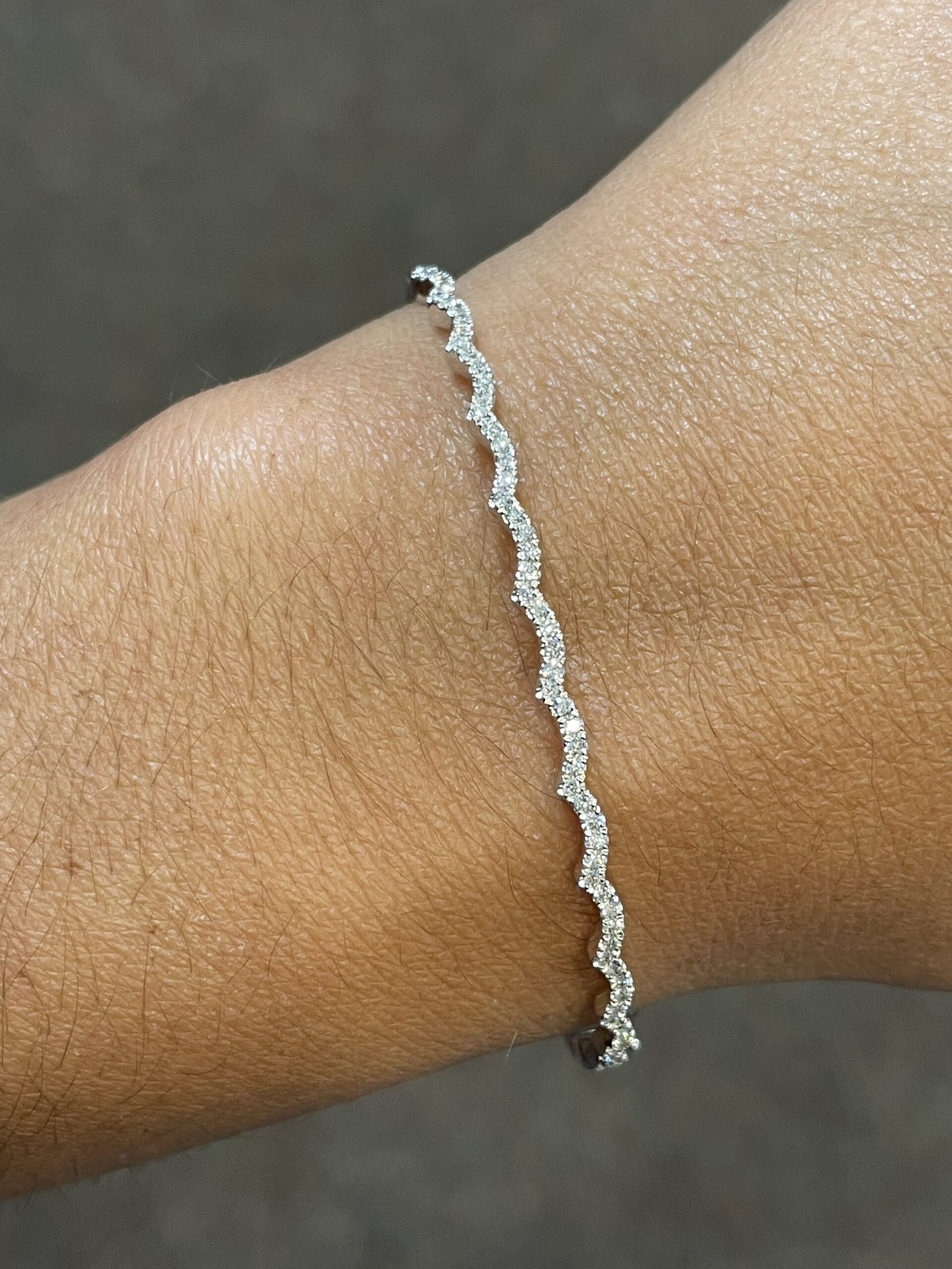 14k White Gold .48 Cttw Genuine Round Brilliant Cut Diamond Wavy Bangle Bracelet - Image 12