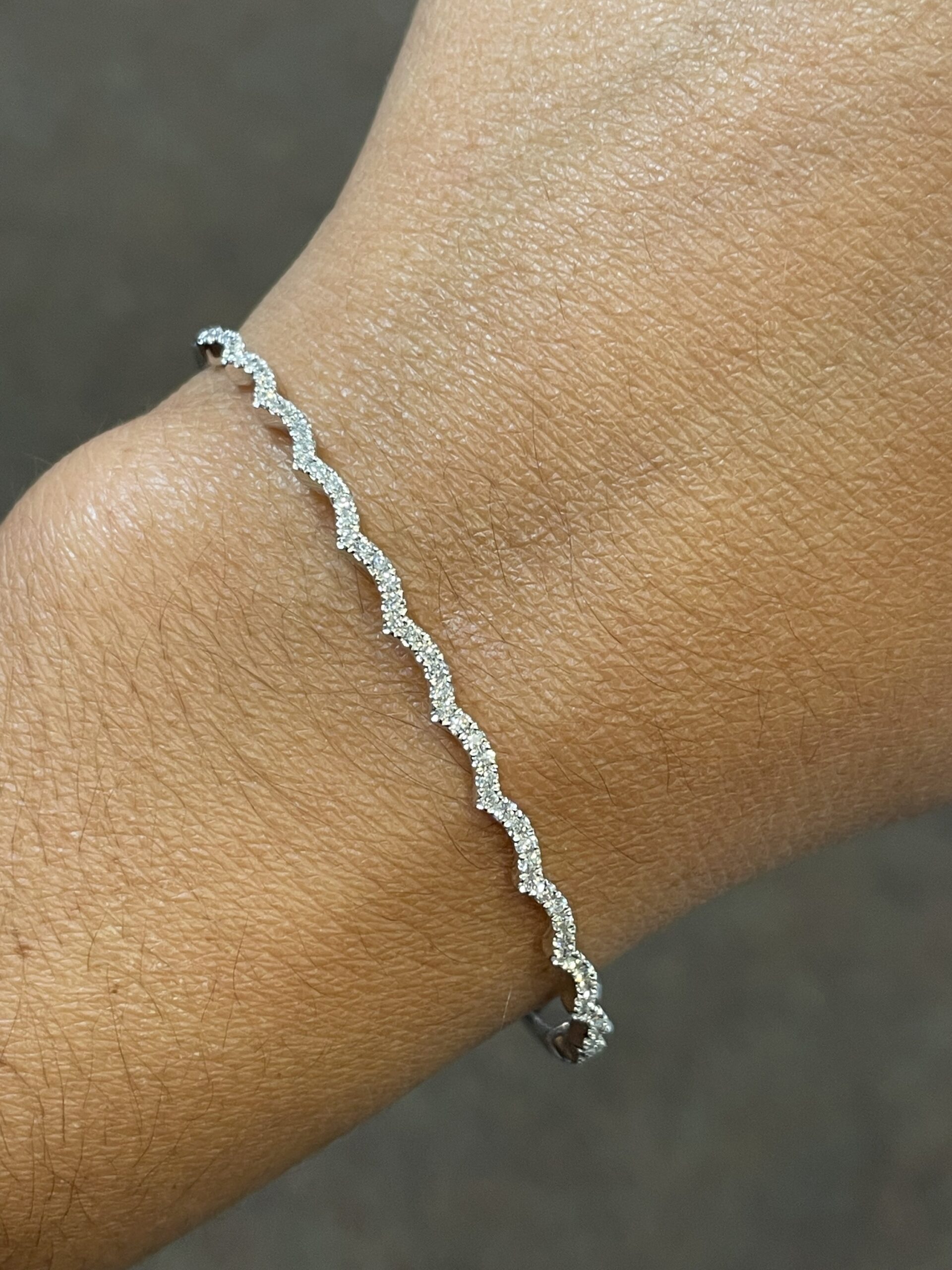 14k White Gold .48 Cttw Genuine Round Brilliant Cut Diamond Wavy Bangle Bracelet - Image 16