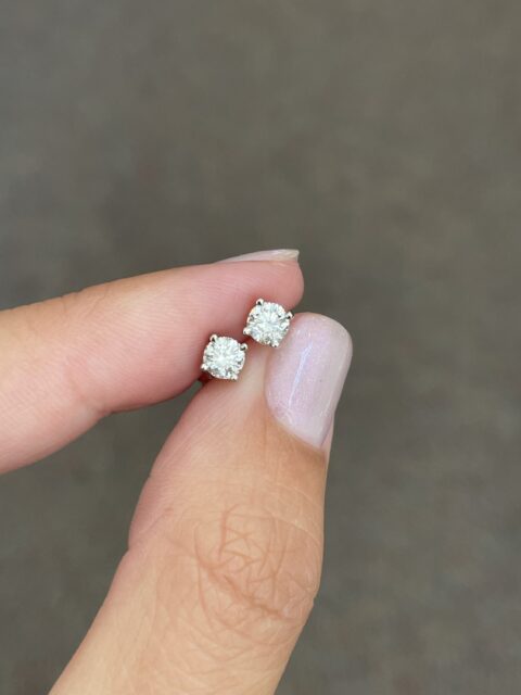 14k White Gold Genuine .49 Cttw Round Brilliant Cut Diamond Stud Earrings