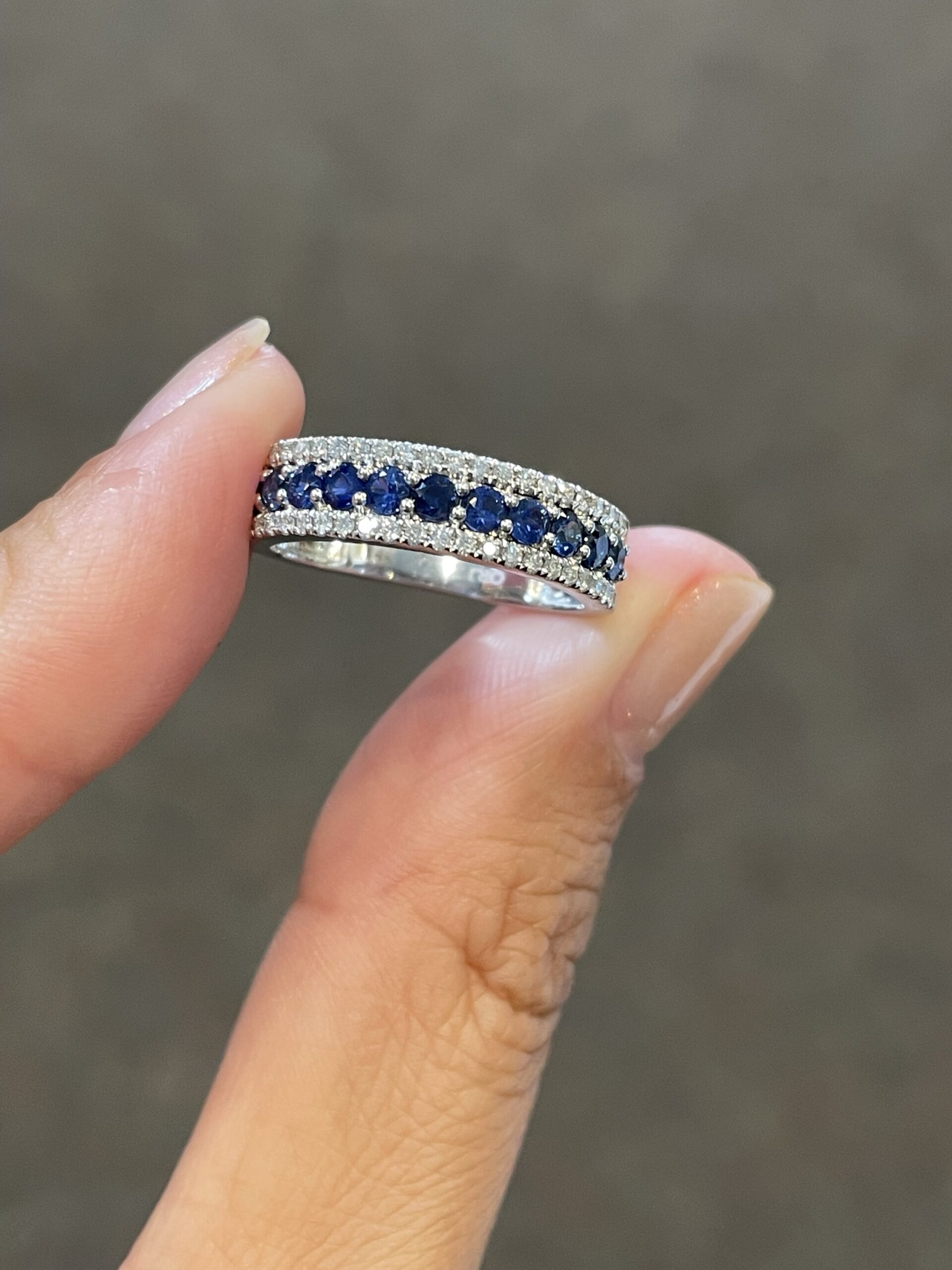 14k White Gold Genuine .72 Cttw Sapphire & .22 Cttw Diamond Wide Band Ring - Image 2