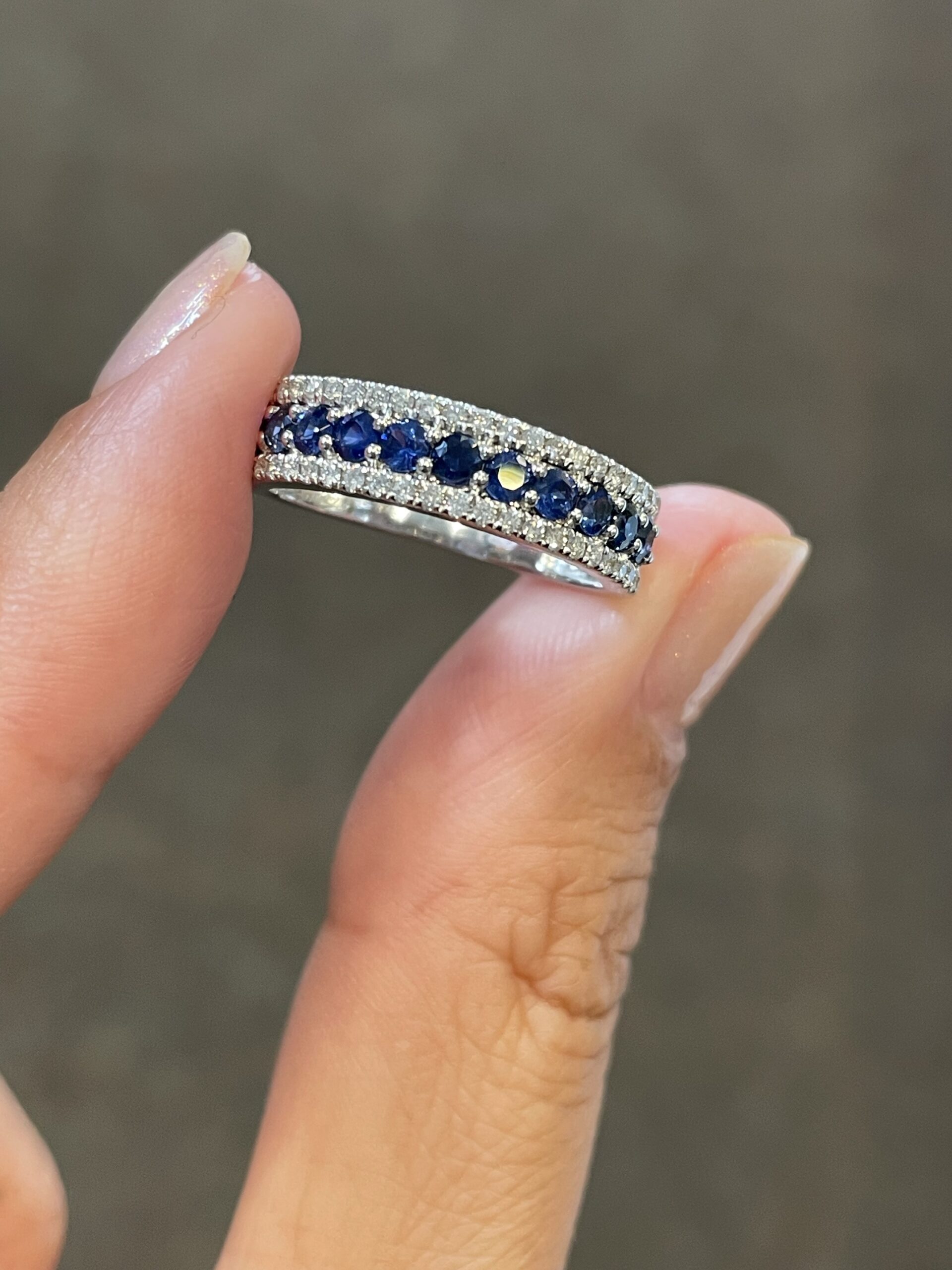 14k White Gold Genuine .72 Cttw Sapphire & .22 Cttw Diamond Wide Band Ring - Image 3