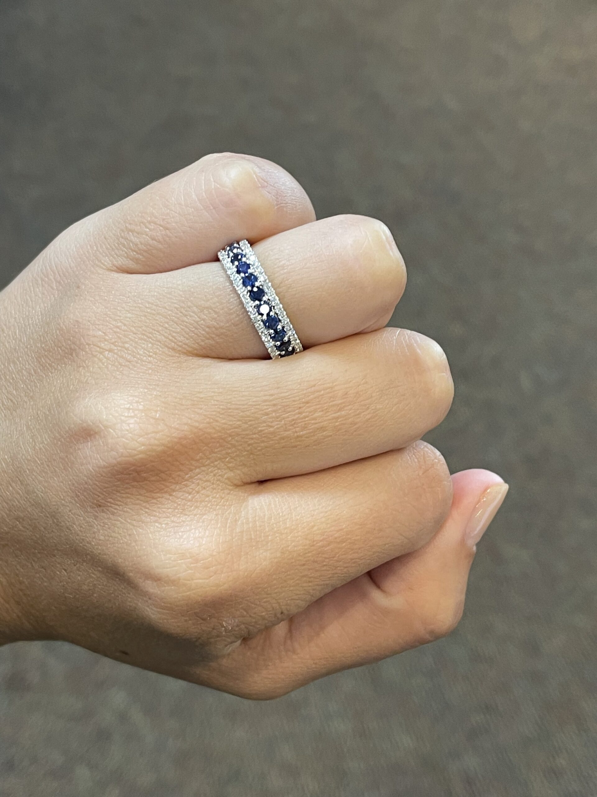 14k White Gold Genuine .72 Cttw Sapphire & .22 Cttw Diamond Wide Band Ring - Image 4