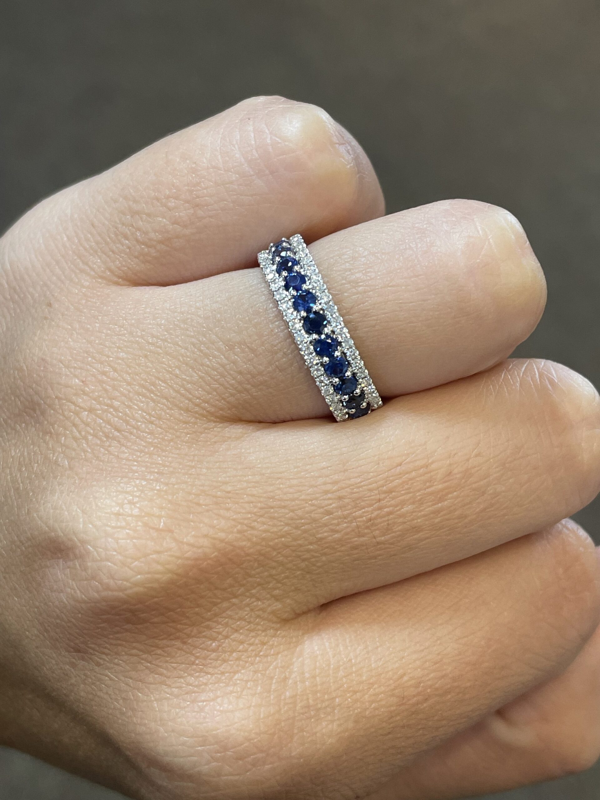 14k White Gold Genuine .72 Cttw Sapphire & .22 Cttw Diamond Wide Band Ring - Image 5