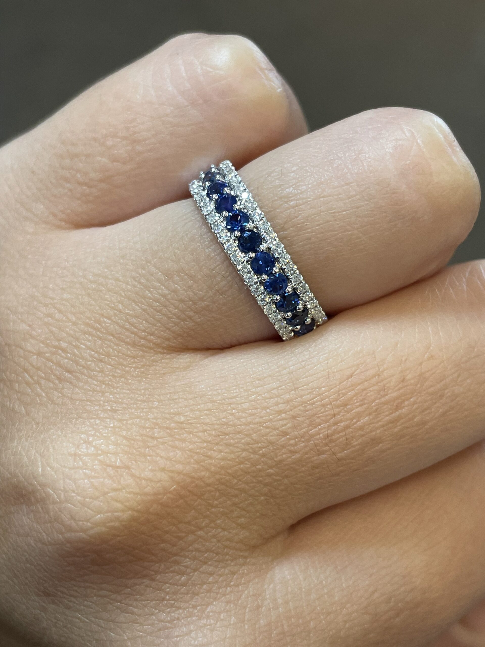 14k White Gold Genuine .72 Cttw Sapphire & .22 Cttw Diamond Wide Band Ring - Image 6