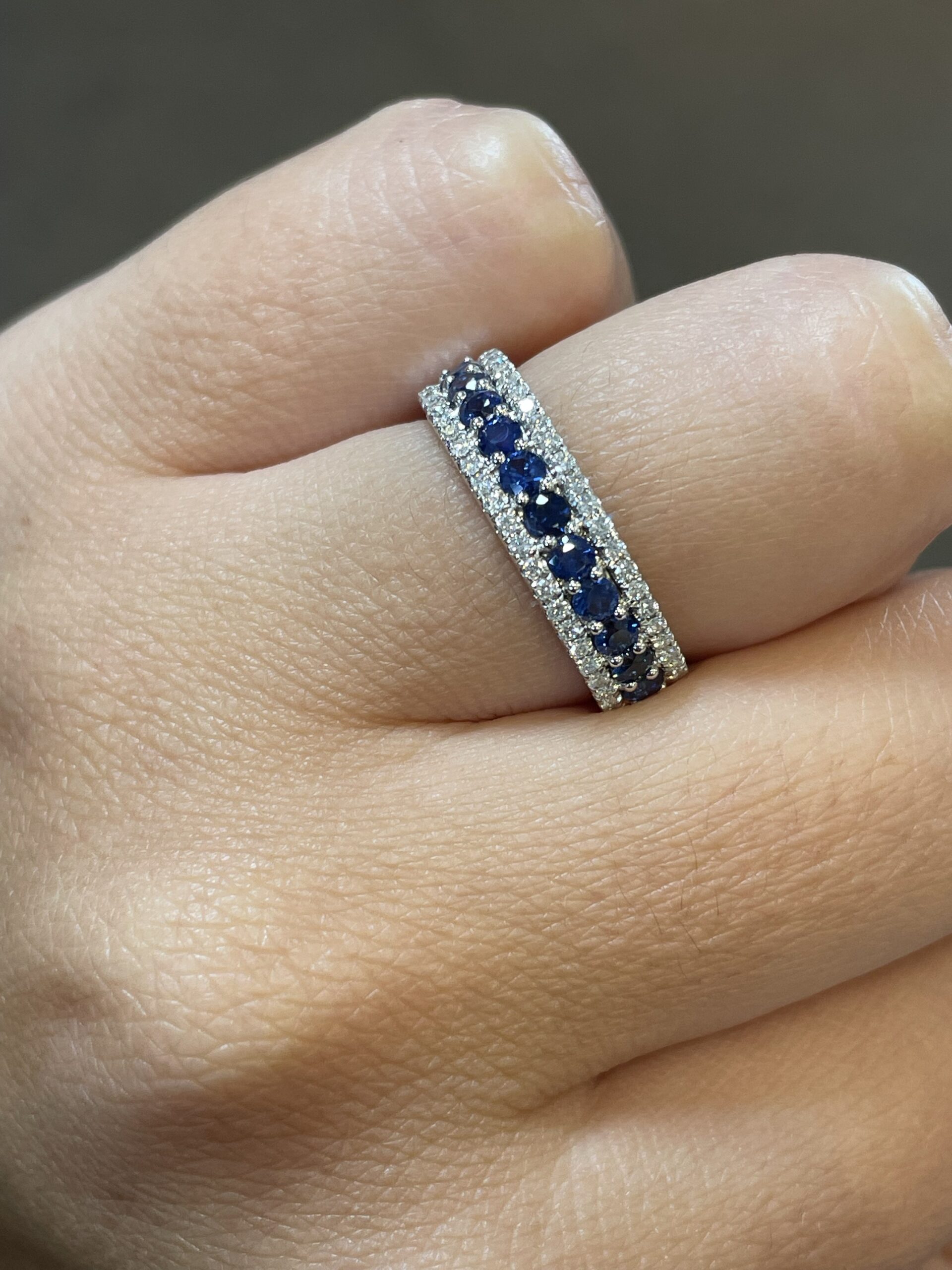 14k White Gold Genuine .72 Cttw Sapphire & .22 Cttw Diamond Wide Band Ring - Image 7