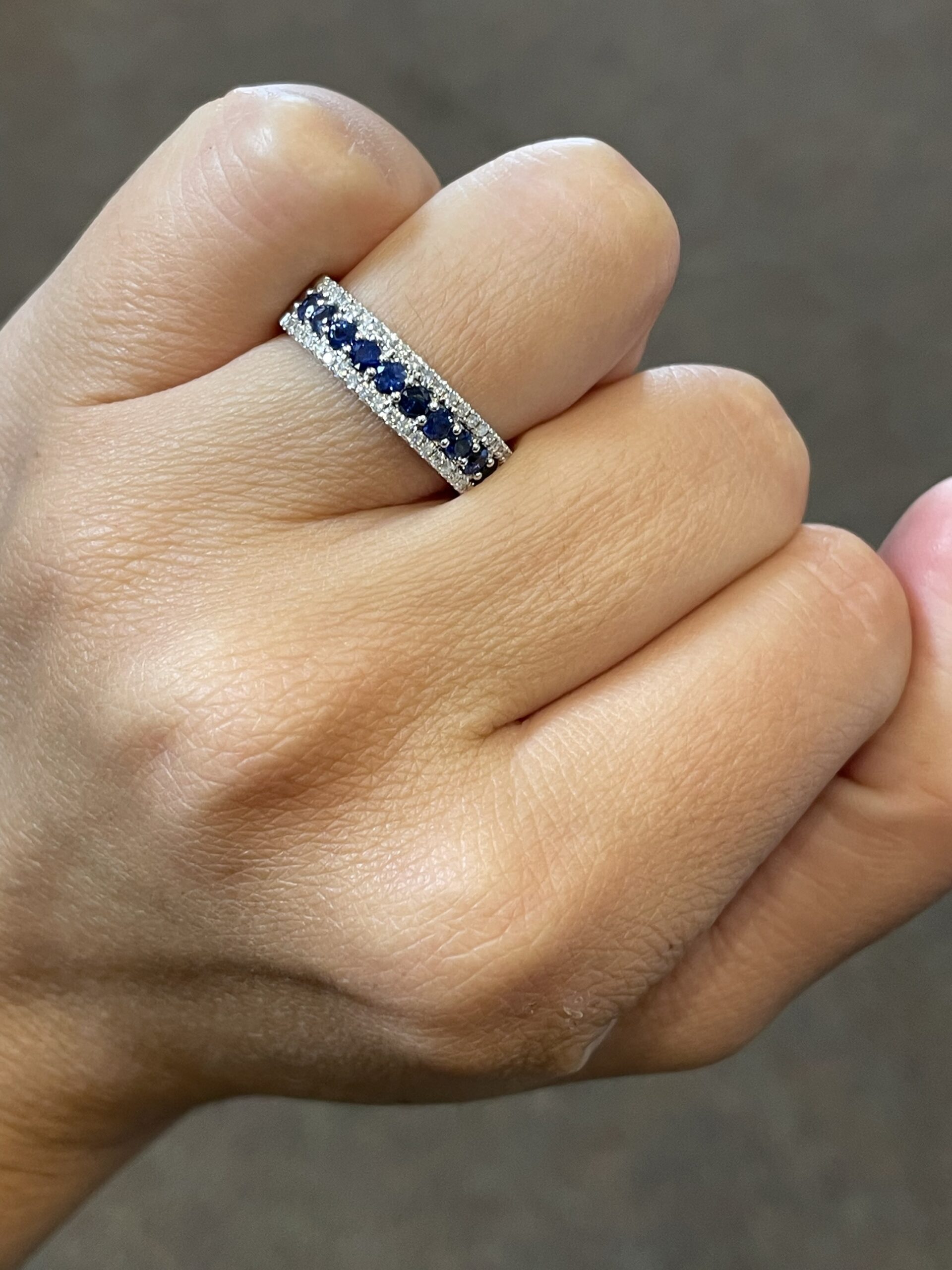 14k White Gold Genuine .72 Cttw Sapphire & .22 Cttw Diamond Wide Band Ring - Image 9