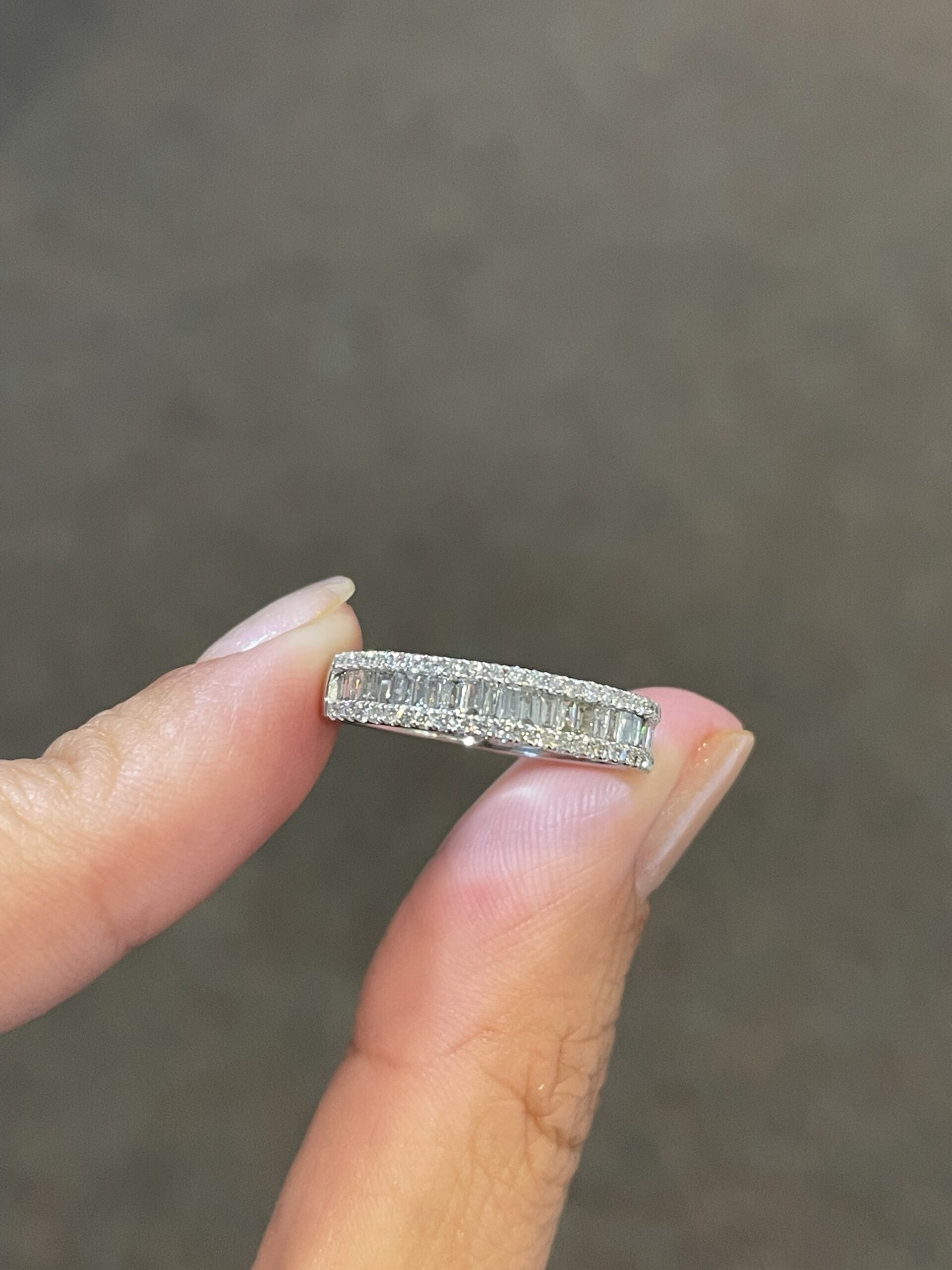 18k White Gold .60 Cttw Genuine Round Brilliant Cut Diamond & Diamond Baguette Band - Image 2