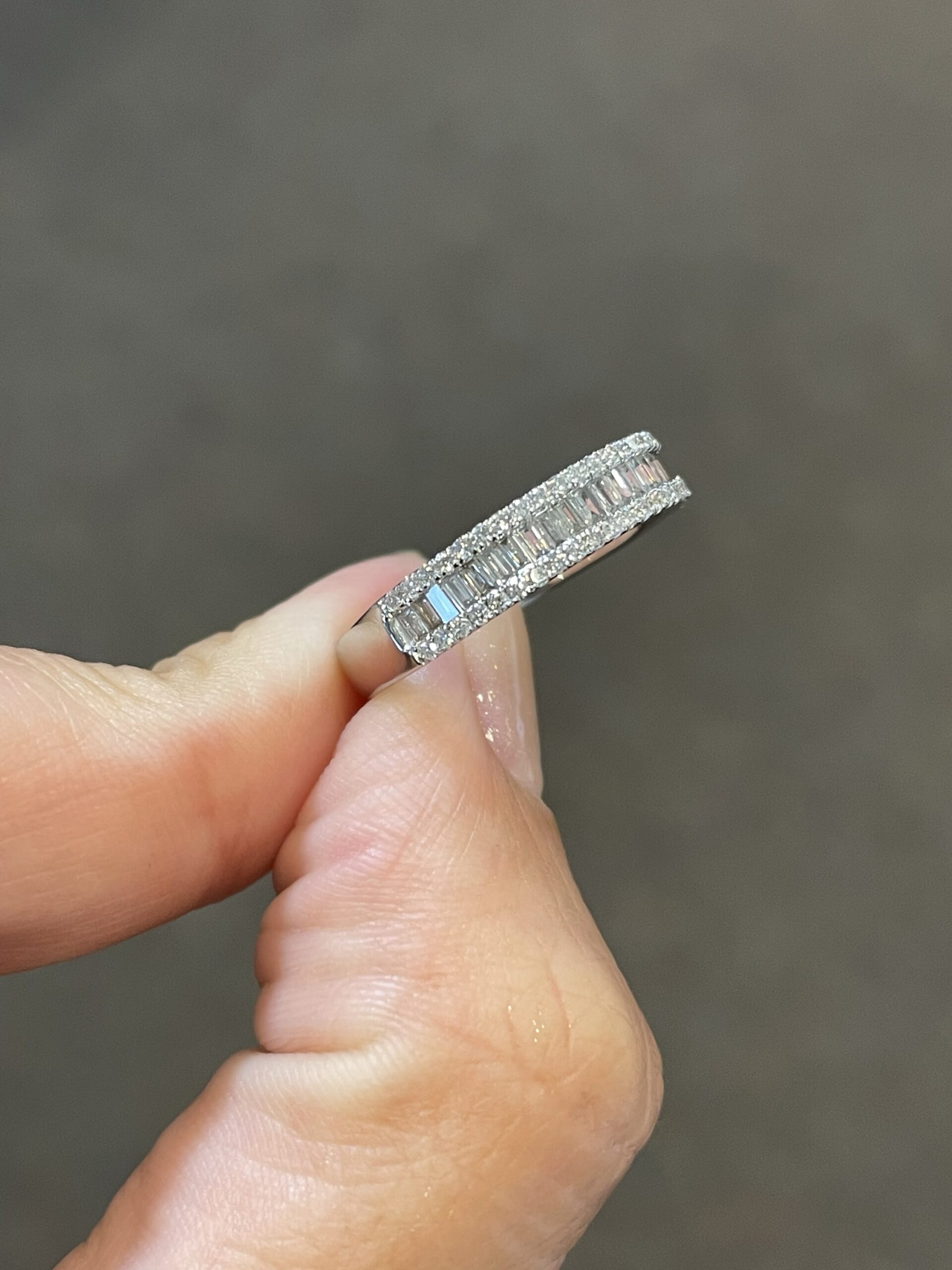 18k White Gold .60 Cttw Genuine Round Brilliant Cut Diamond & Diamond Baguette Band - Image 4