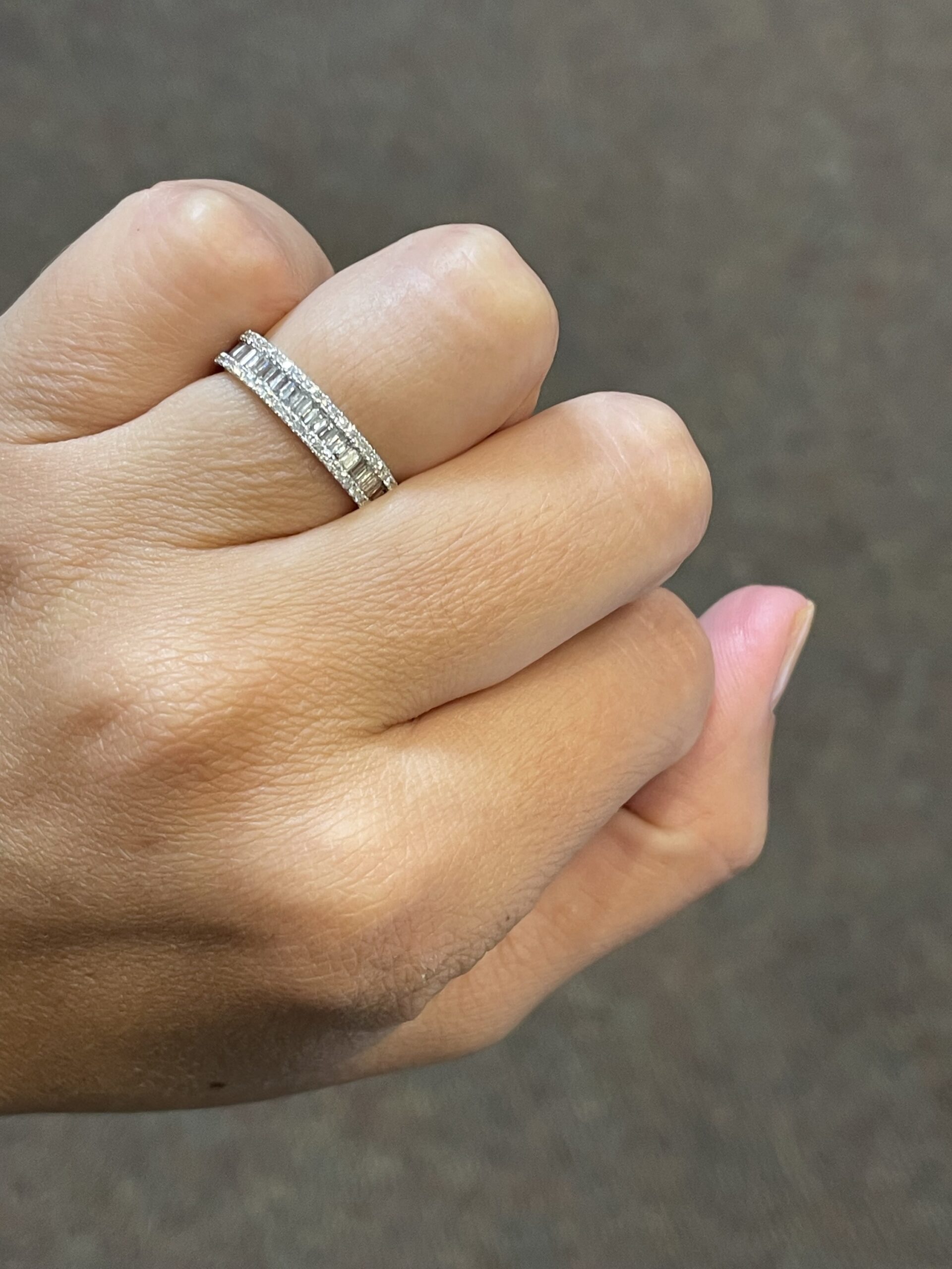 18k White Gold .60 Cttw Genuine Round Brilliant Cut Diamond & Diamond Baguette Band - Image 8