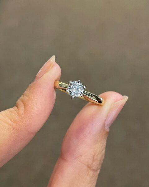 18k Yellow Gold & Platinum 6 Prong .41 Cttw Genuine Round Brilliant Cut Diamond Solitaire