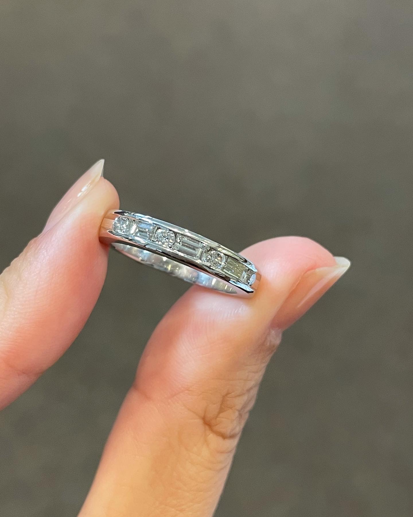 14k White Gold Channel Set .65 Cttw Round Brilliant Cut Diamond & Diamond Baguette Band - Image 2